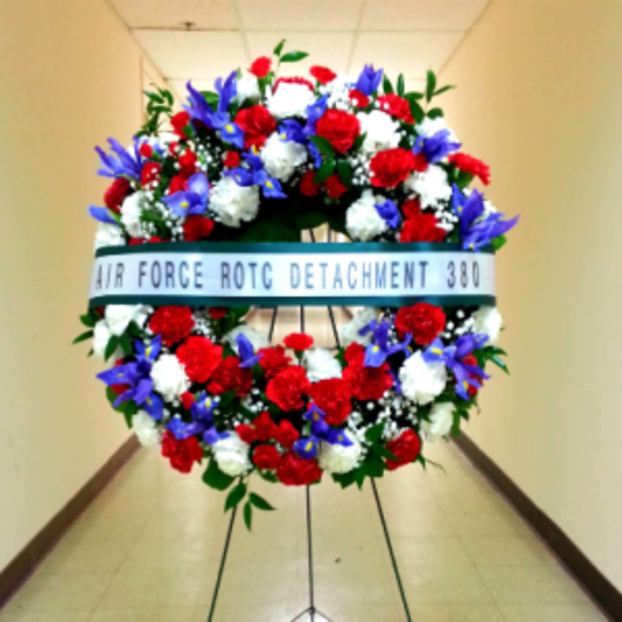 HOPE AND HONOR WREATH WITH IRISES AND HORIZONTAL BANNER BY TWIN TOWERS, photo 2 of 2