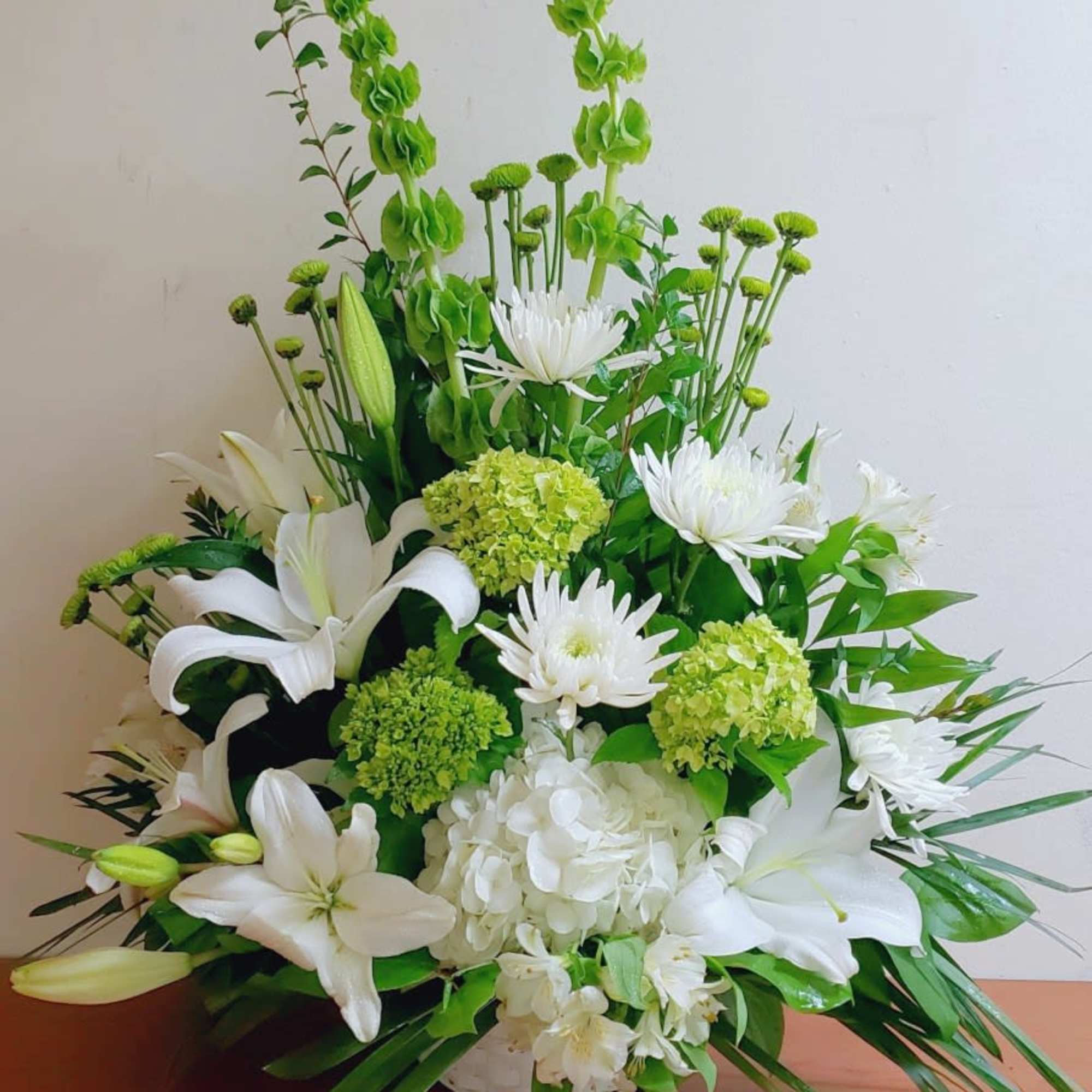 WHITE AND GREEN BASKET ARRANGEMENT by Twin Towers Florist in Arlington VA
, photo 2 of 2