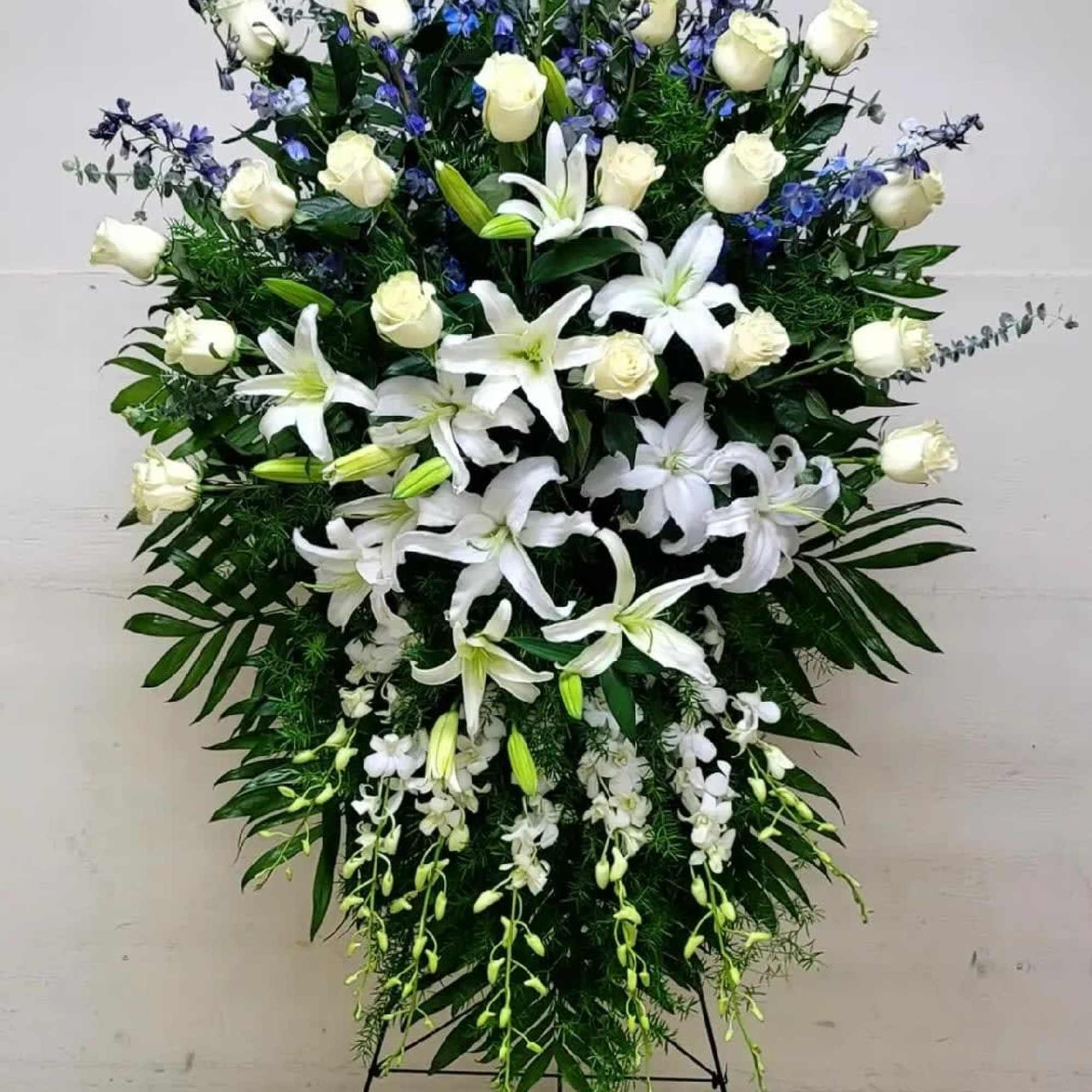 CLEAR BLUE SKIES STANDING SPRAY BY TWIN TOWERS FLORIST IN ARLINGTON, VA, photo 2 of 2