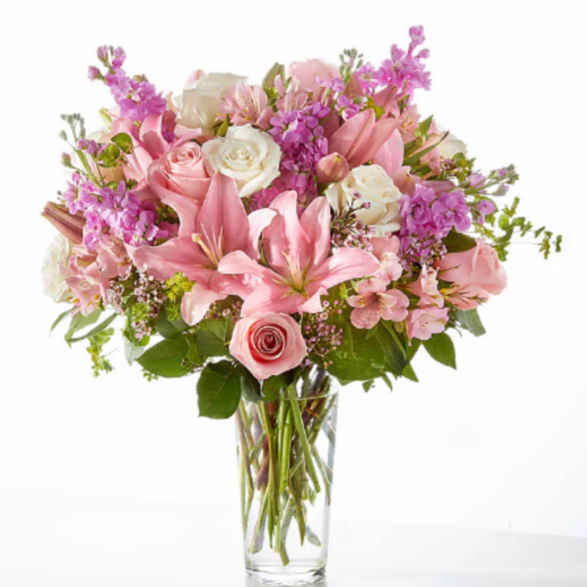 An absolutely heavenly display of pink and white florals to take their