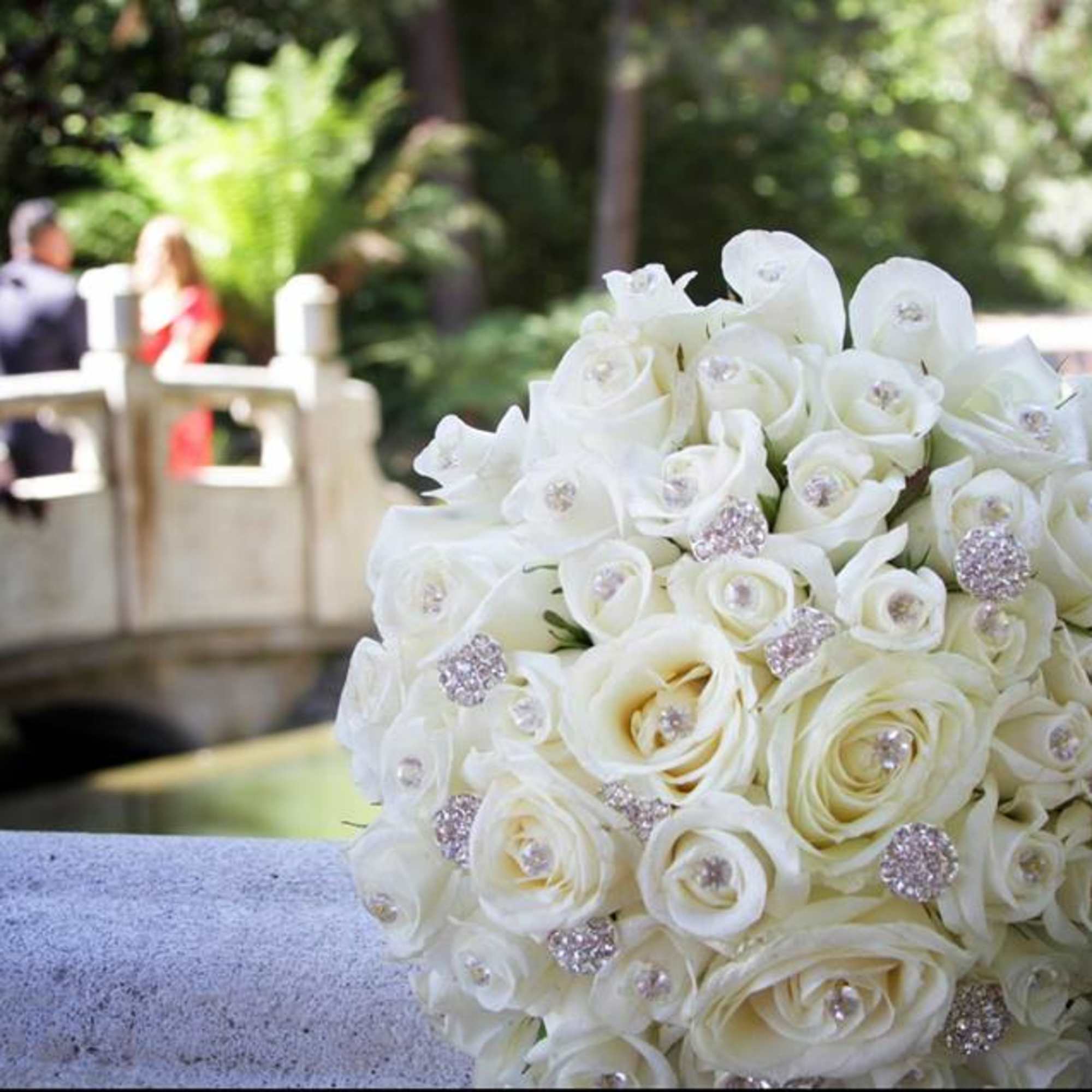 Lovely all white rose floral bouquet for that elegant touch., photo 2 of 2