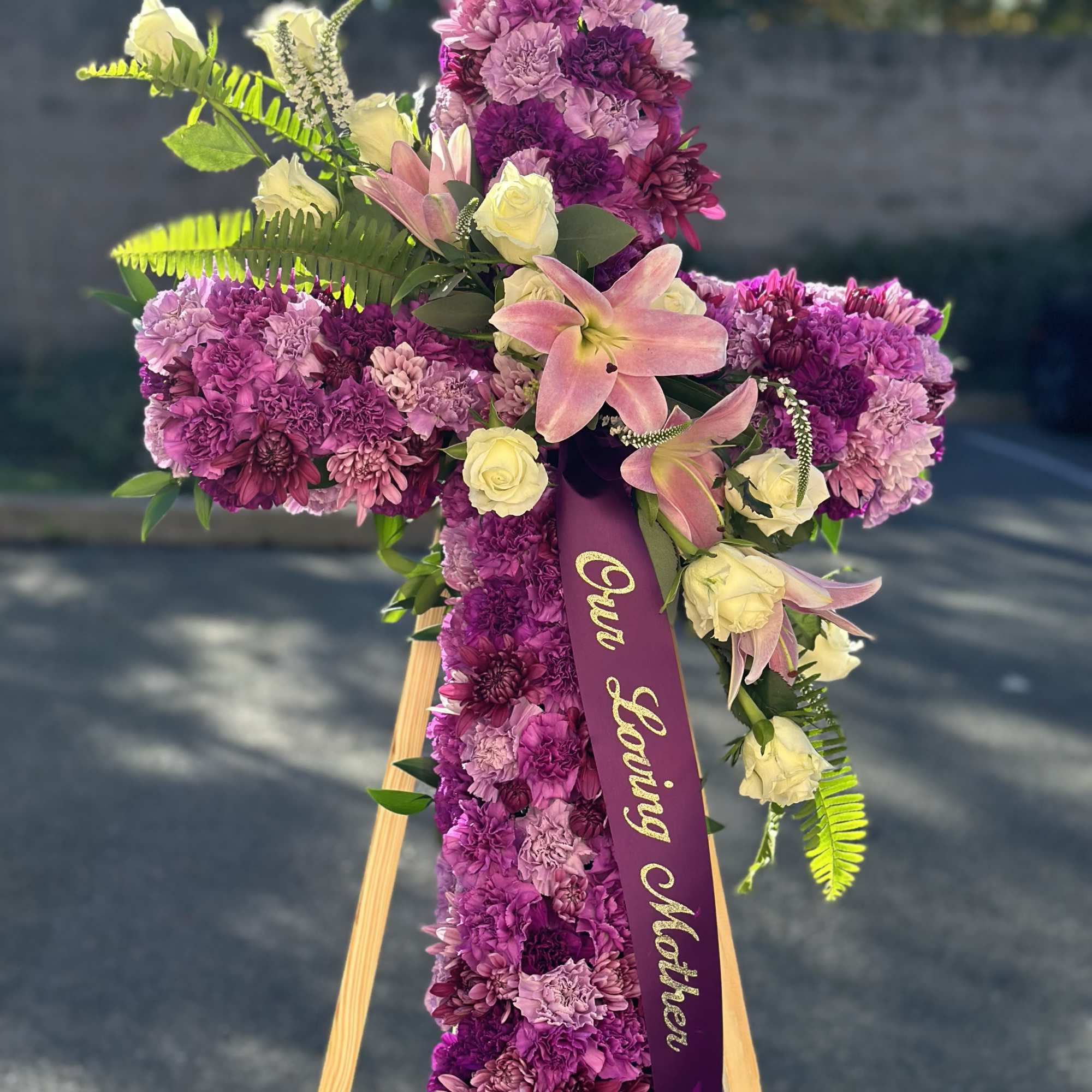 A Vibrant and Beautiful Cross funeral spray is Stunning. Choose either Pink, photo 2 of 2