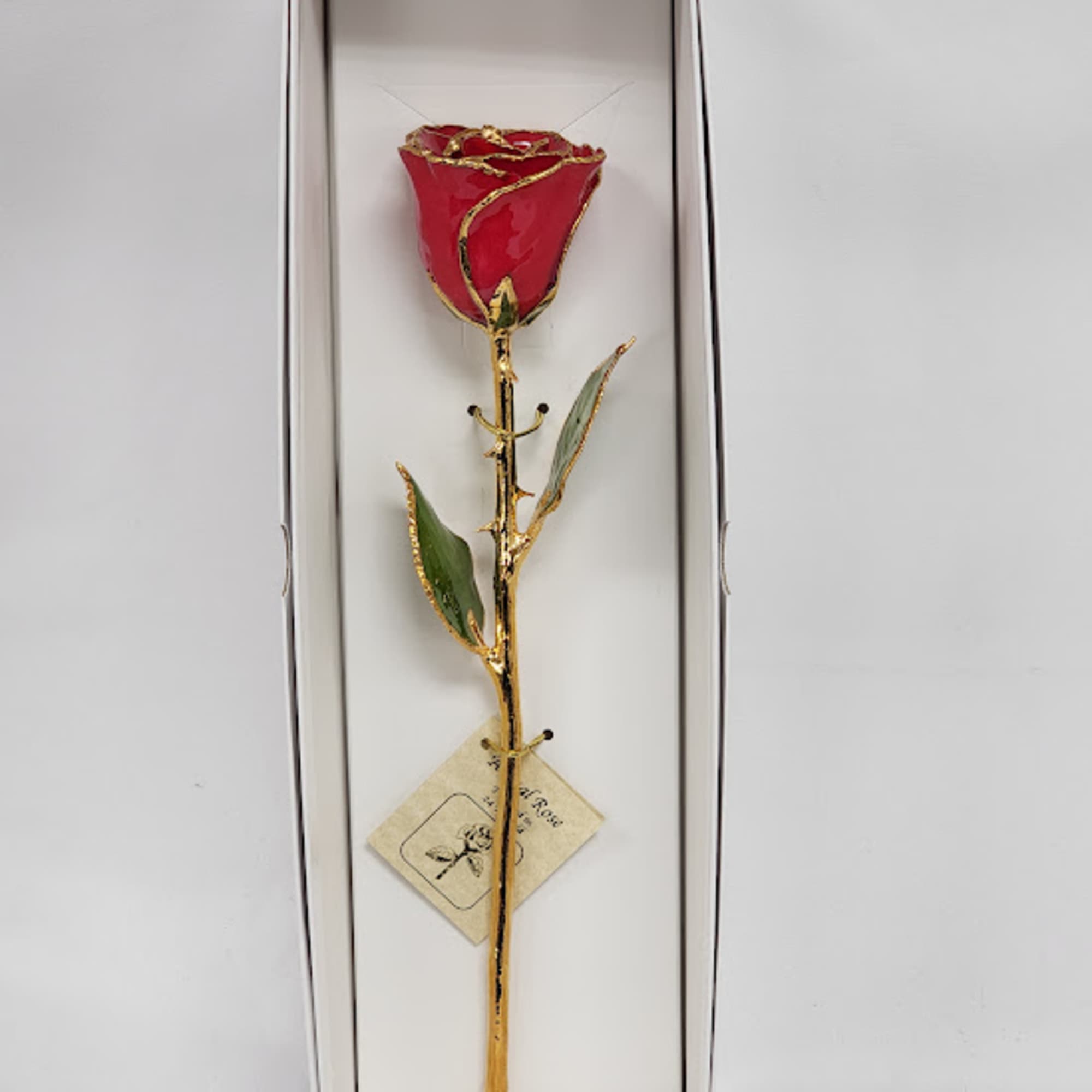 A real rose preserved to last and then trimmed with real 24kt
