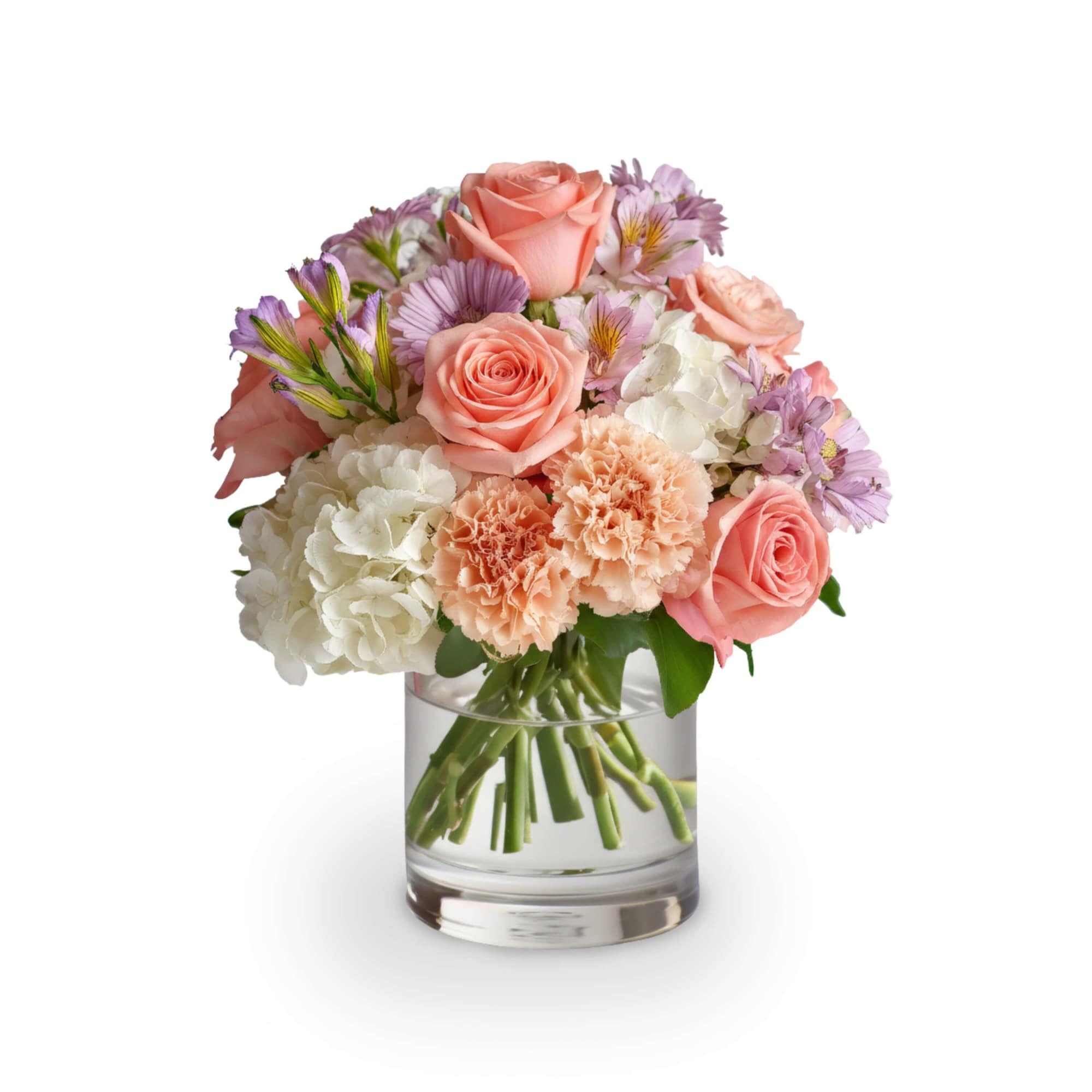 A tender mix of pastel elegance, this arrangement blends vibrant pink roses