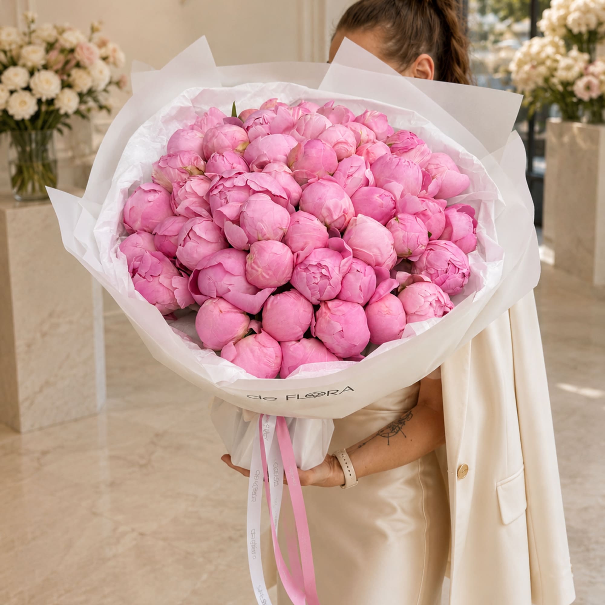 Pretty bouquet of pink and white peonies 
Standard - 20 stems 
Deluxe
