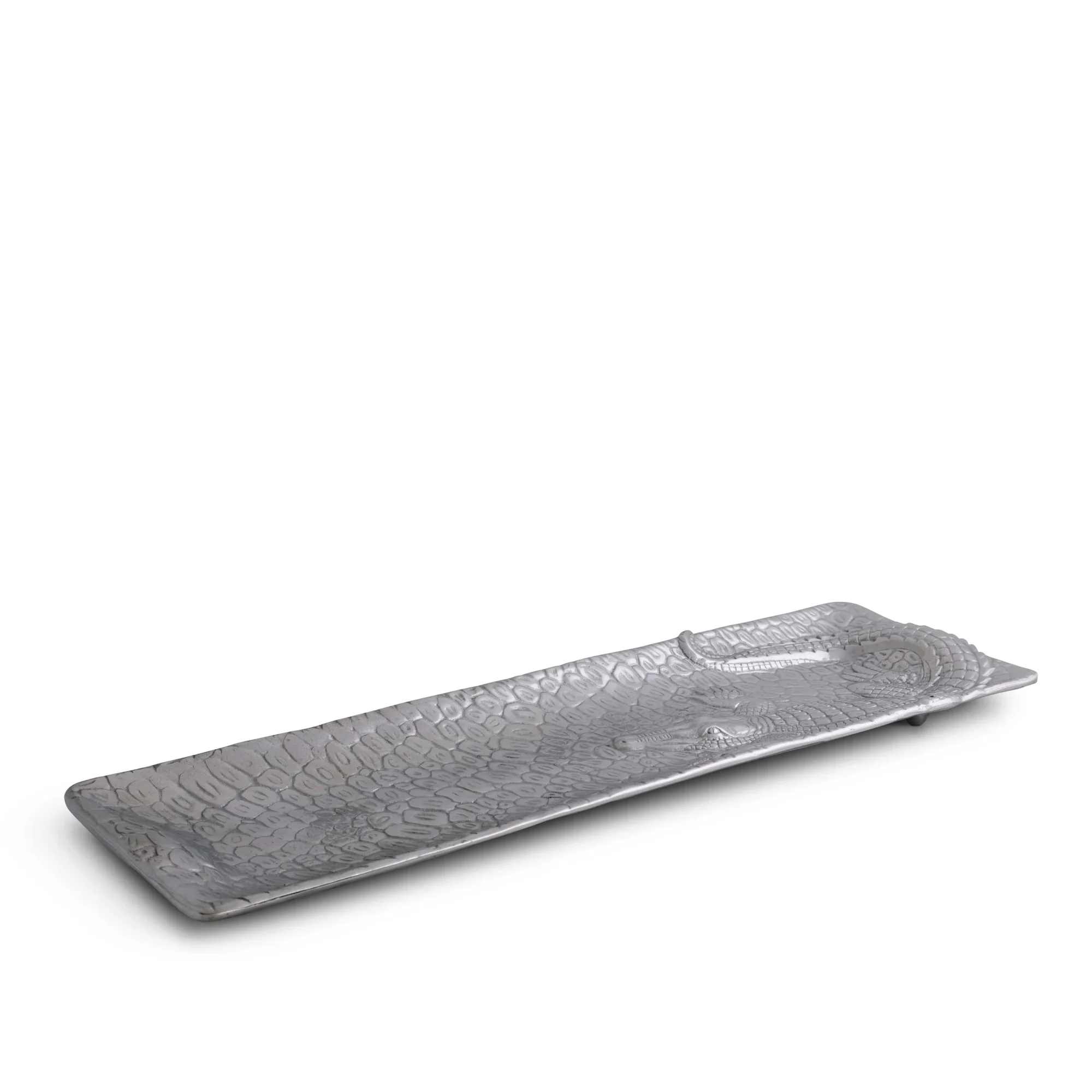 Rectangular silver decorative tray with a textured surface