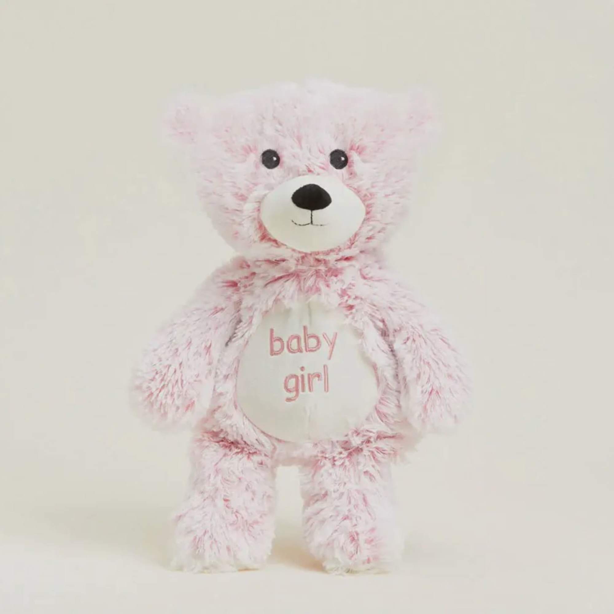 Pink teddy bear with "baby girl" text on its belly, photo 2 of 3