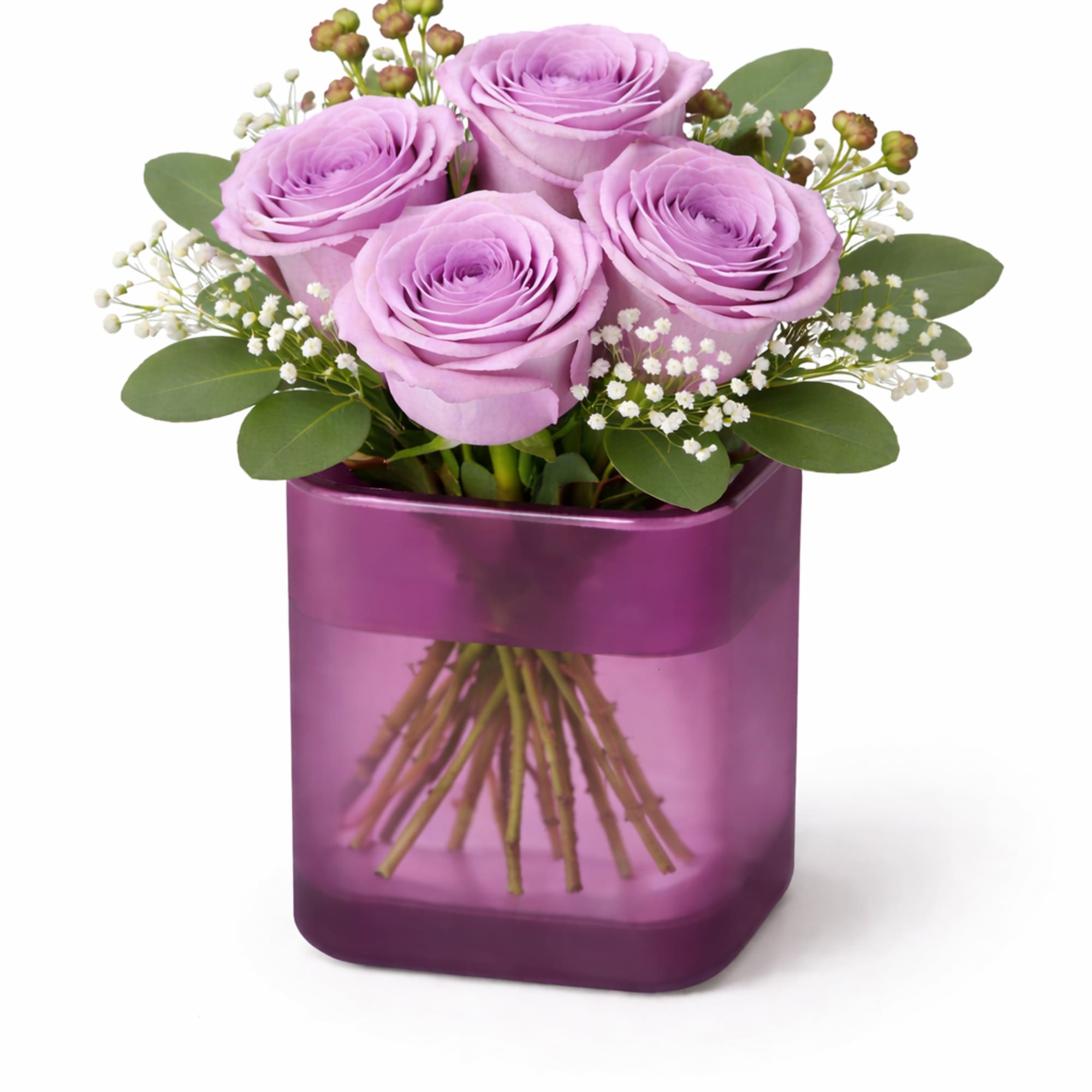 A charming flower arrangement featuring four premium roses, accented with delicate filler, photo 3 of 5