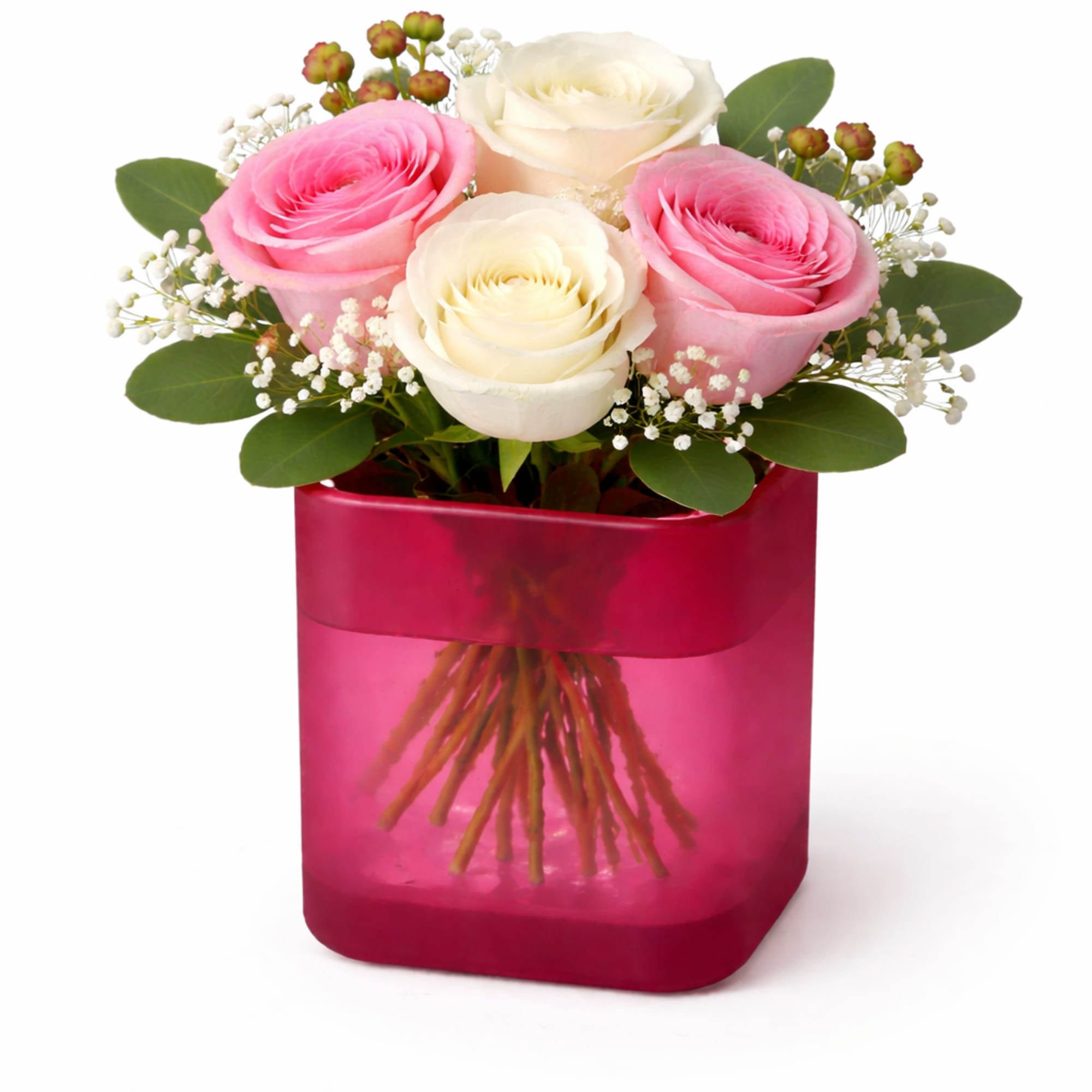 A charming flower arrangement featuring four premium roses, accented with delicate filler, photo 4 of 5