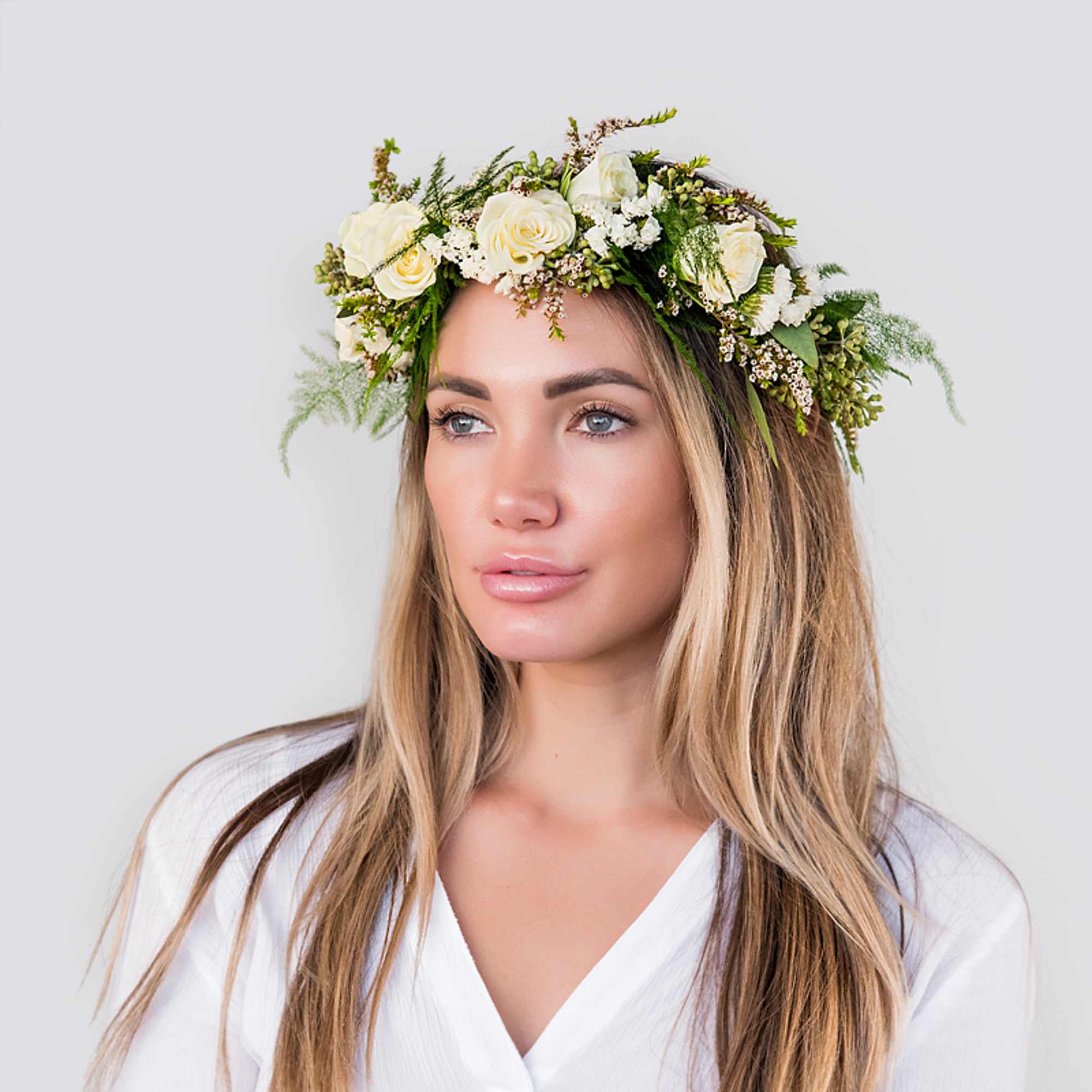 Neutral &amp; Lush Flower Crown made with the freshest florals of the, photo 3 of 4