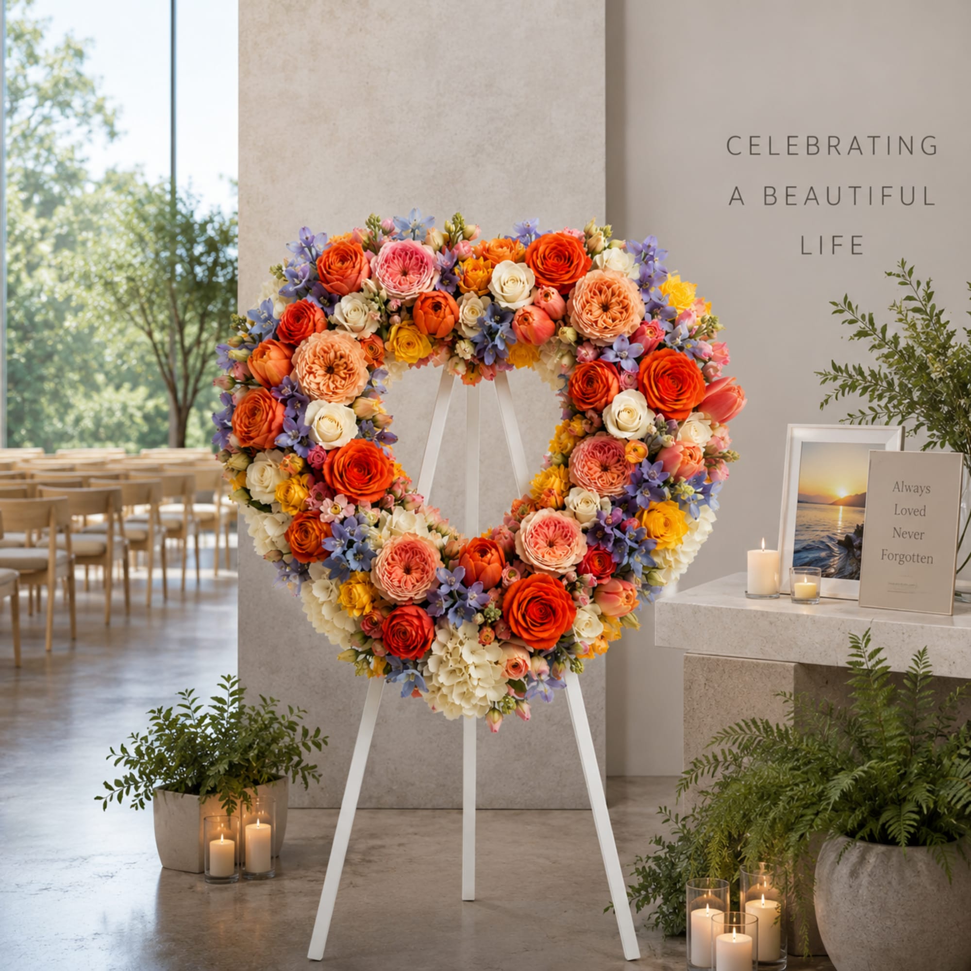 Celebrate a beautiful life with our Forever in Bloom Heart Wreath, a, photo 2 of 2