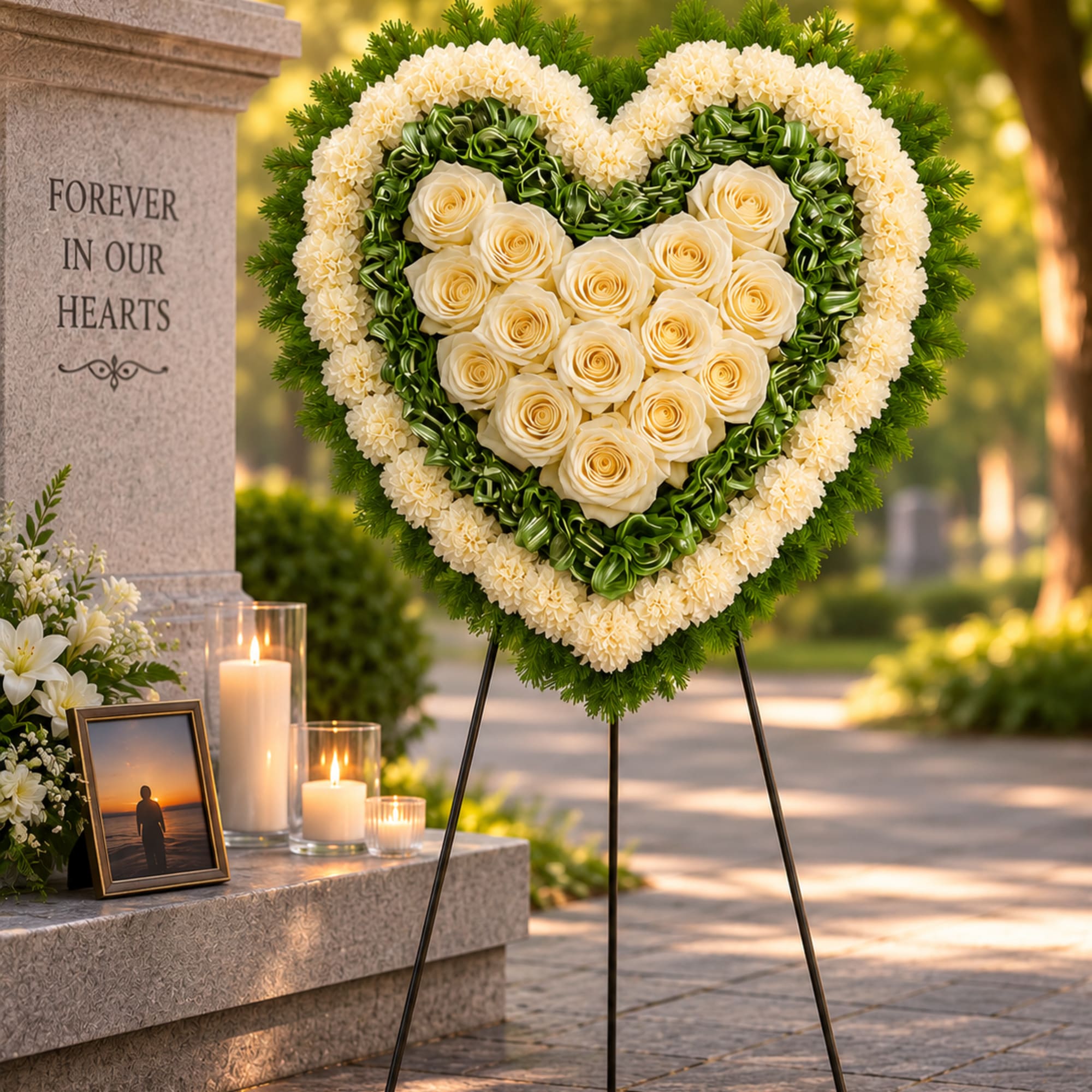 Remember a loved one's generous heart with this white arrangement in a, photo 2 of 2