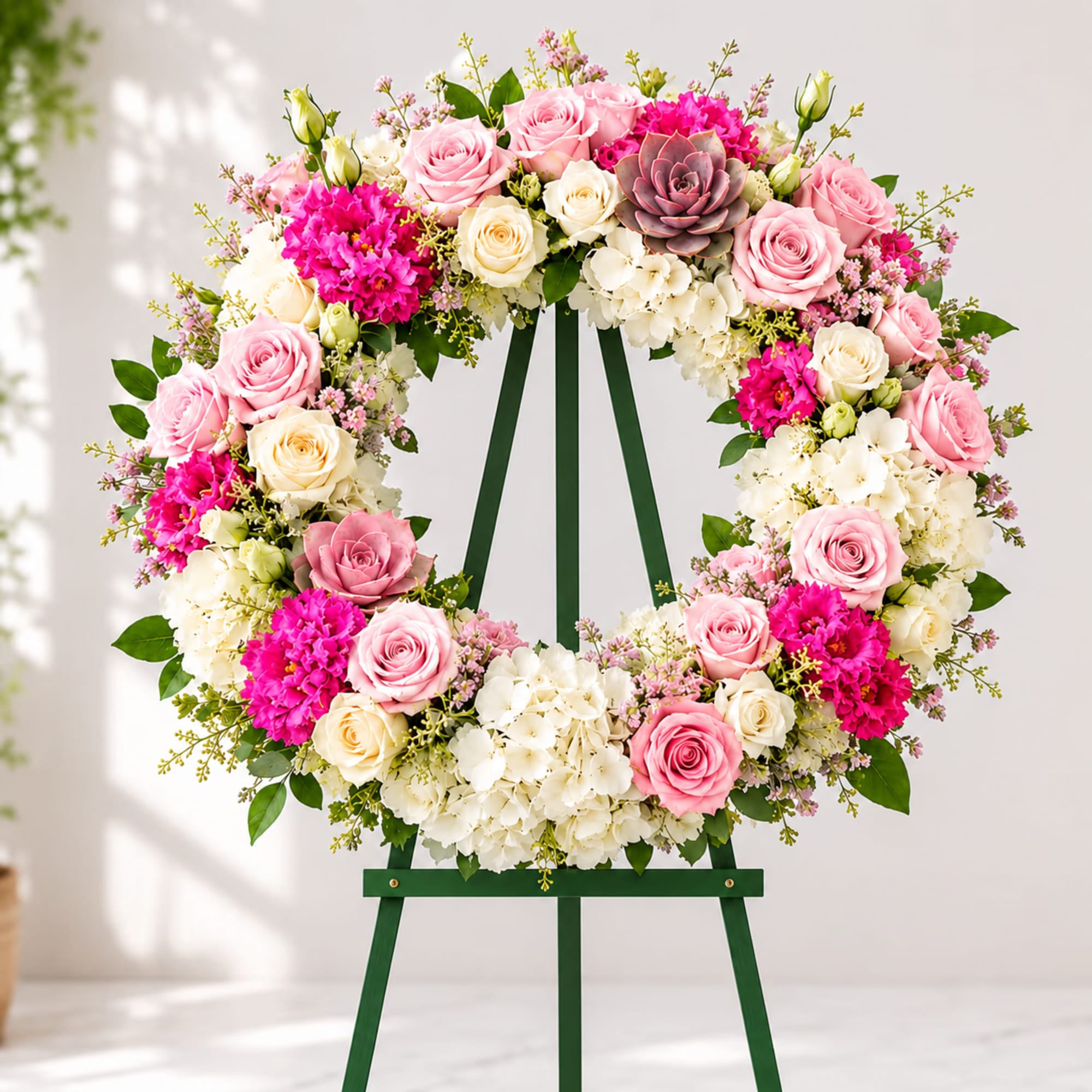Celebrate a beautiful life with our Cottage Garden Wreath, a graceful tribute