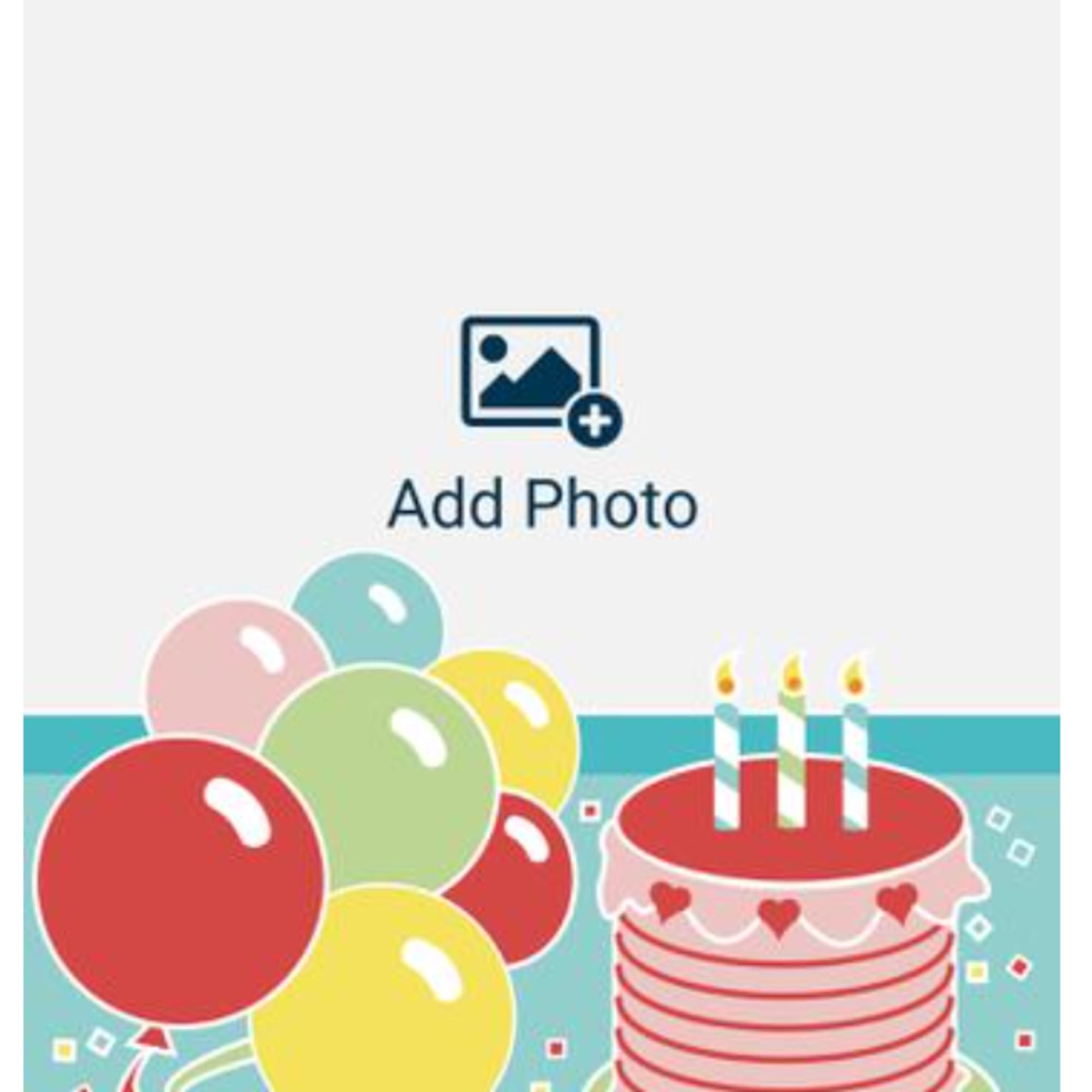 Birthday graphic with balloons and a cake with candles