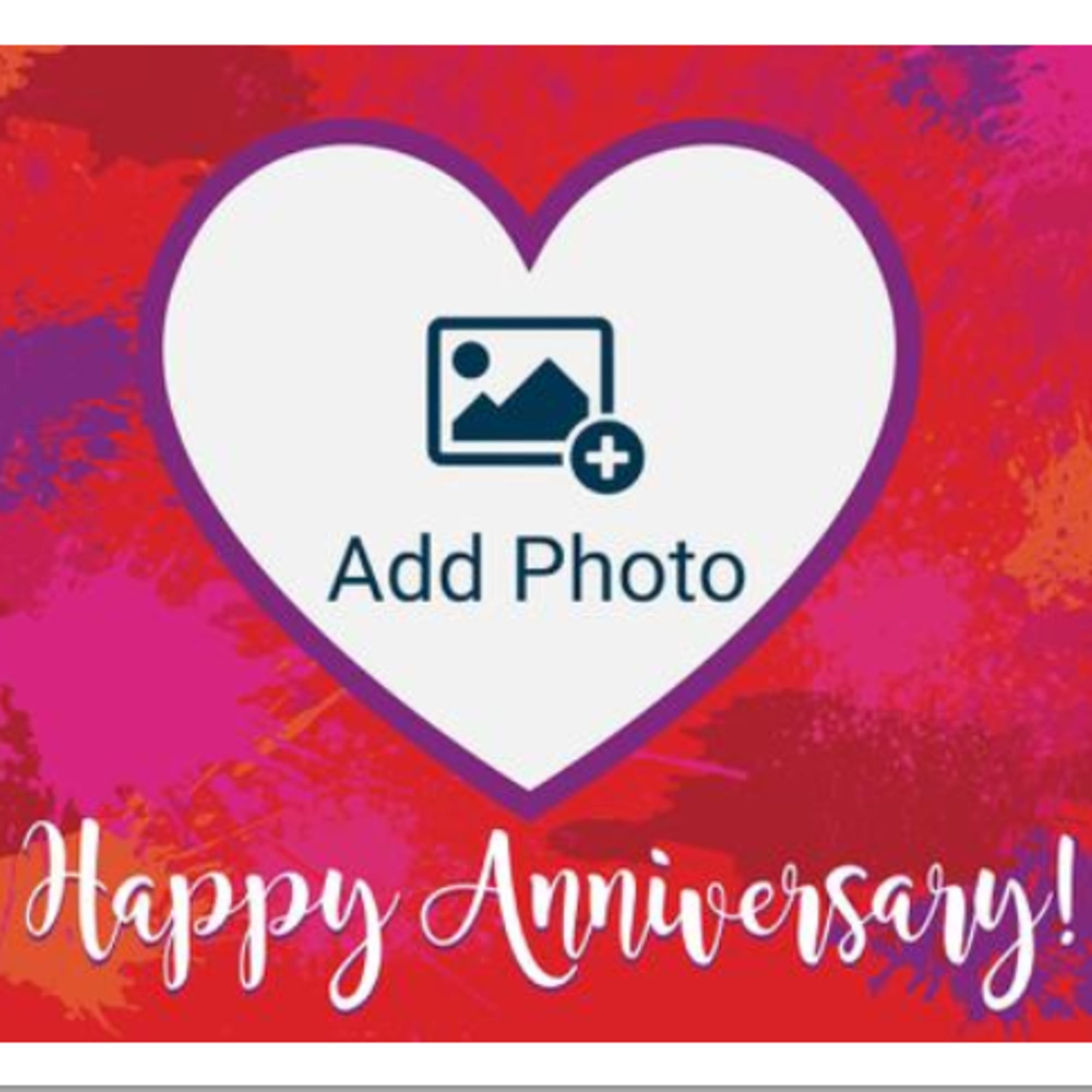 Heart-shaped anniversary card with an add photo placeholder
