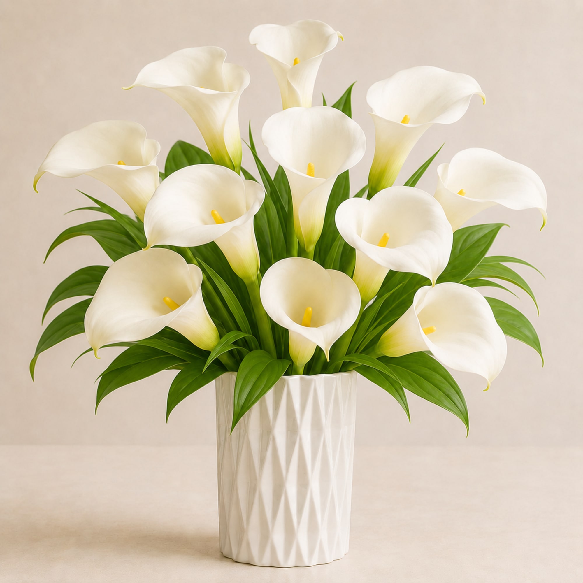 Our Modern White Calla Lily Arrangement is a refined floral design featuring