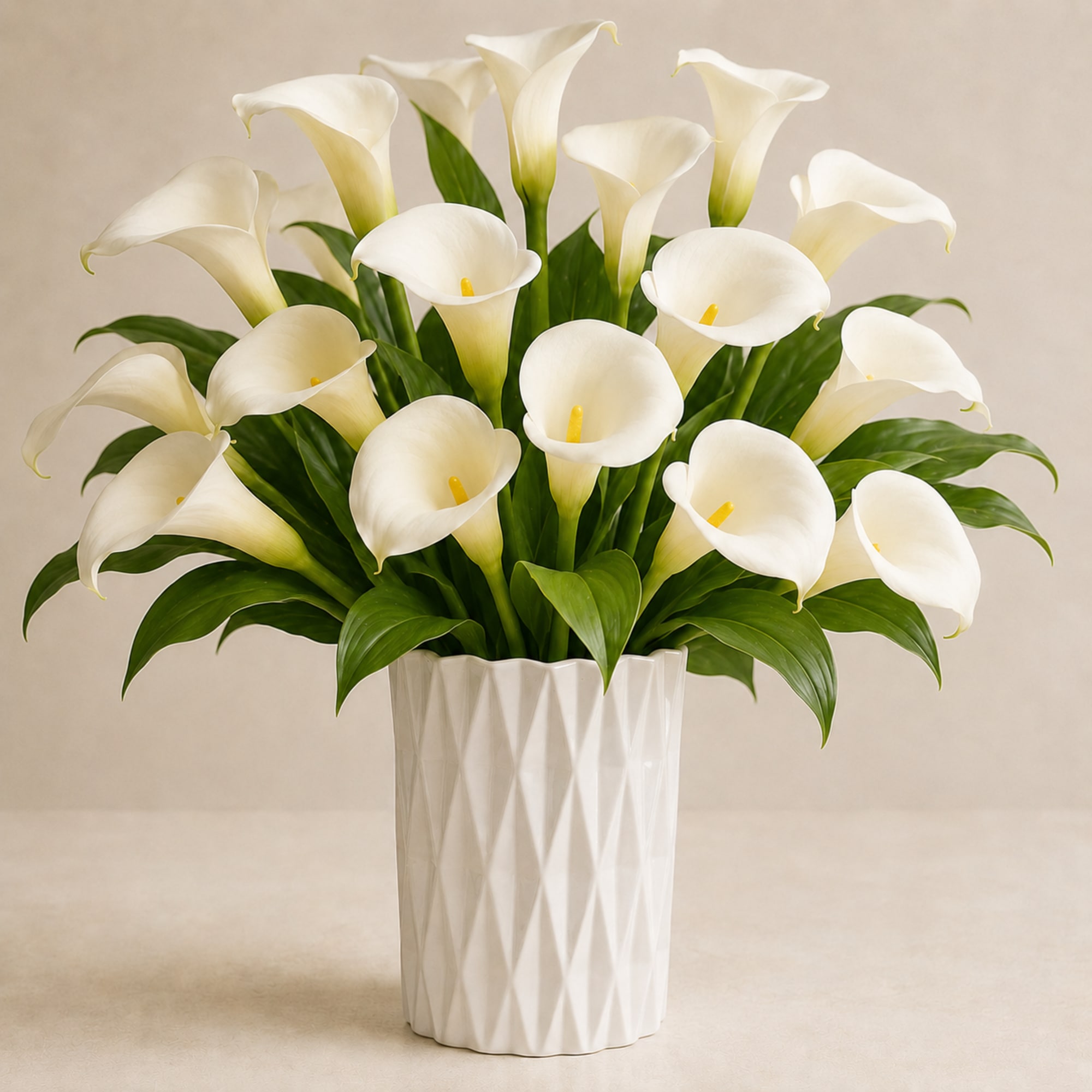 Our Modern White Calla Lily Arrangement is a refined floral design featuring