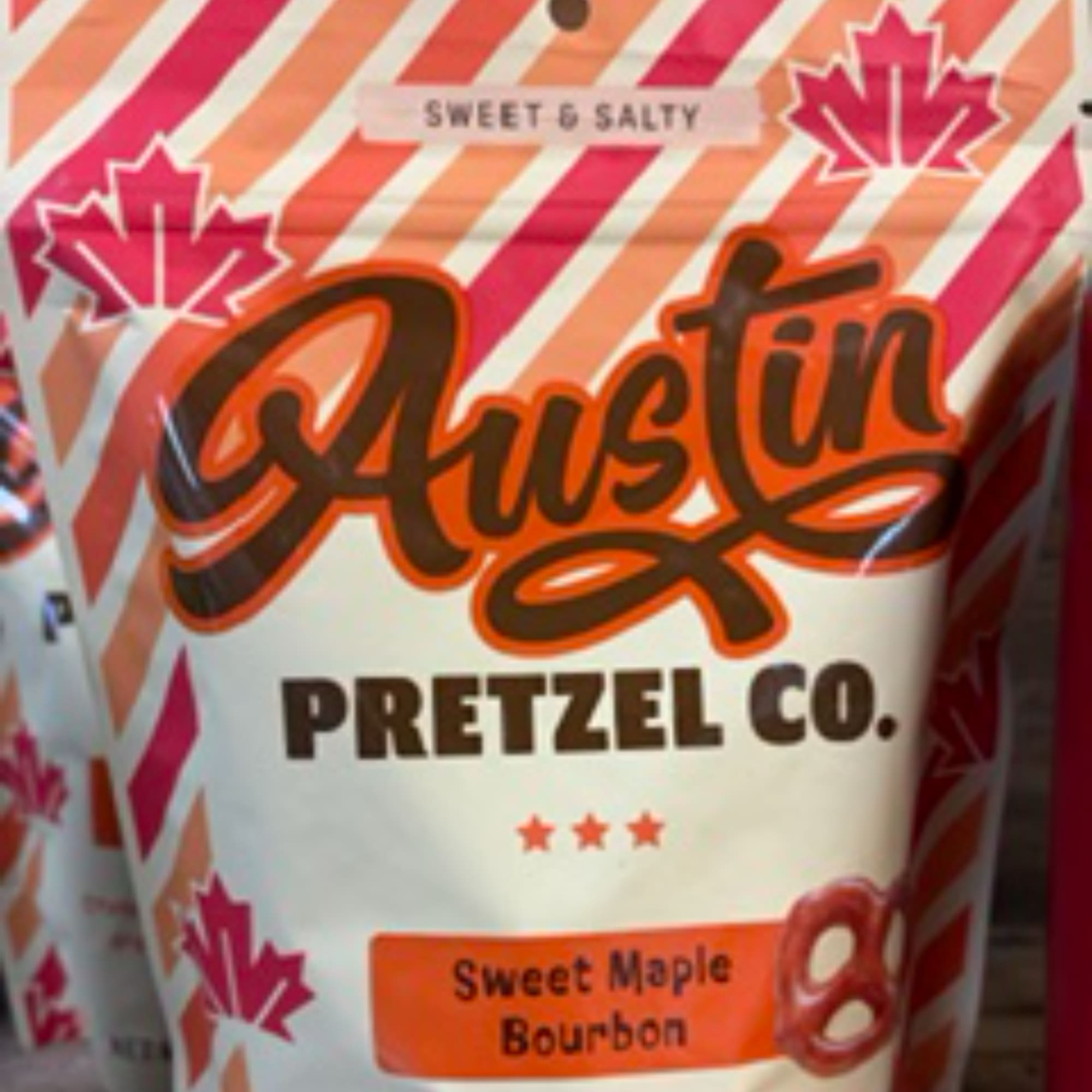 Bag of Austin Pretzel Co. Sweet Maple Bourbon pretzels
