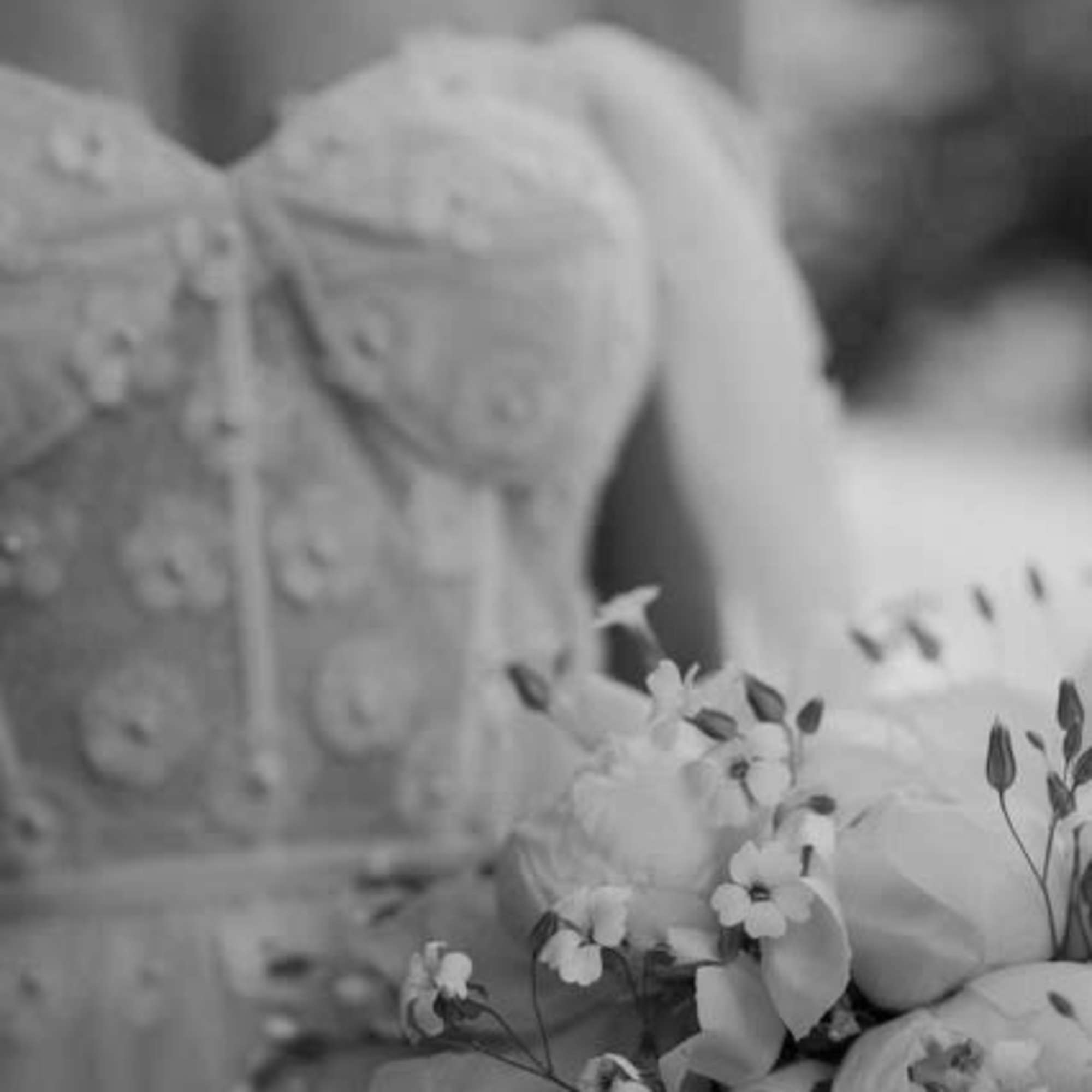 White floral wrist corsage with small blossoms and ribbon