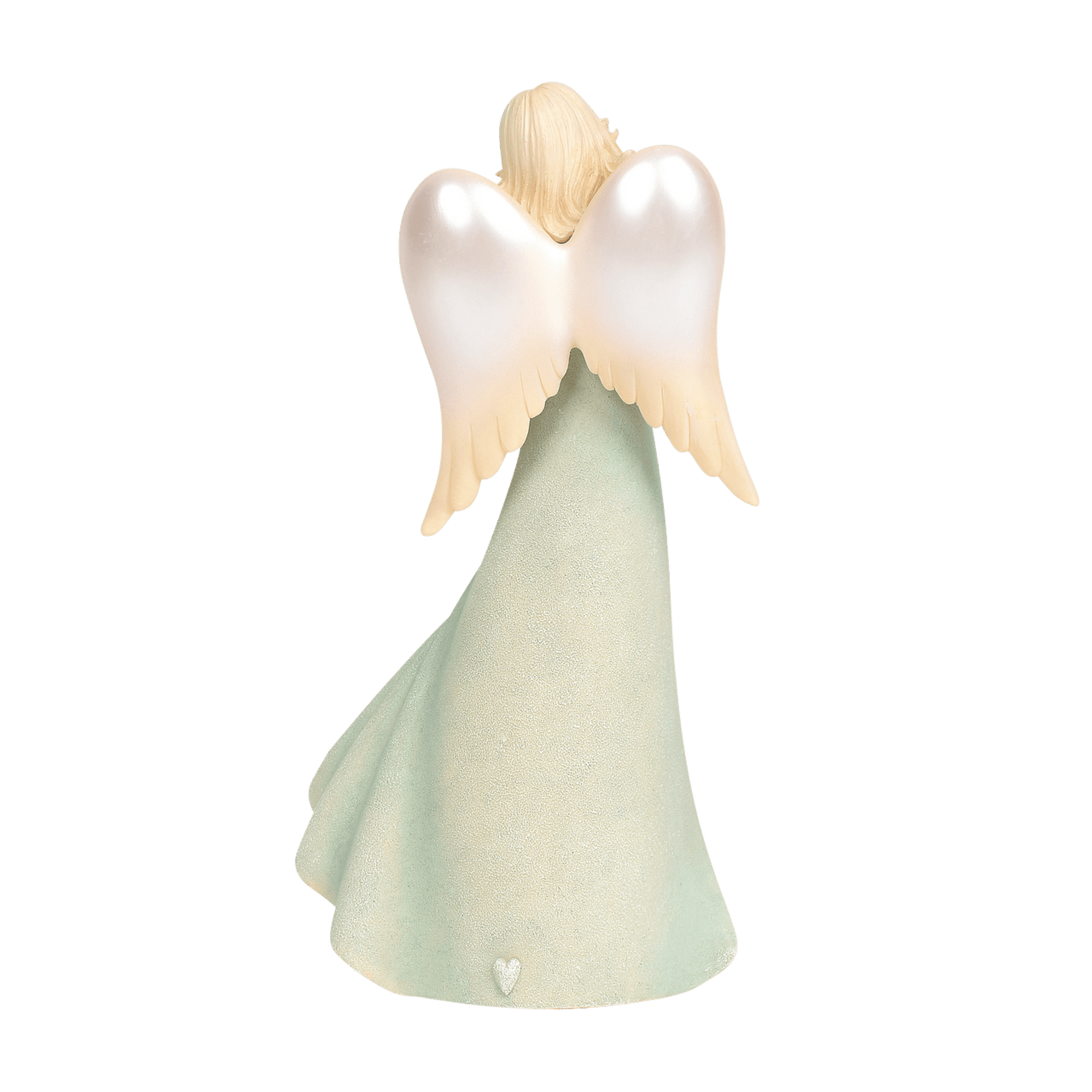 Angel figurine in a long white gown with cream wings