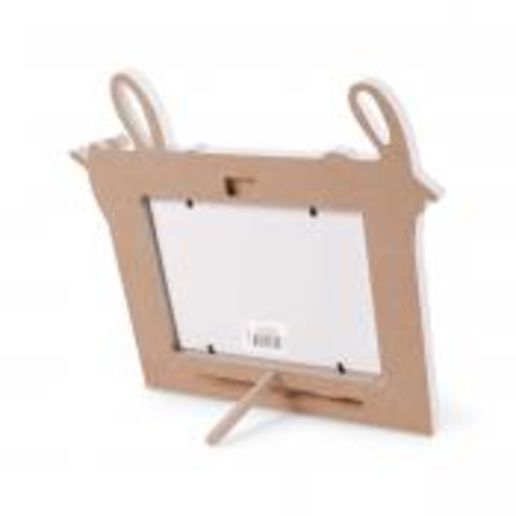 Wooden picture frame with a white backing and easel stand
