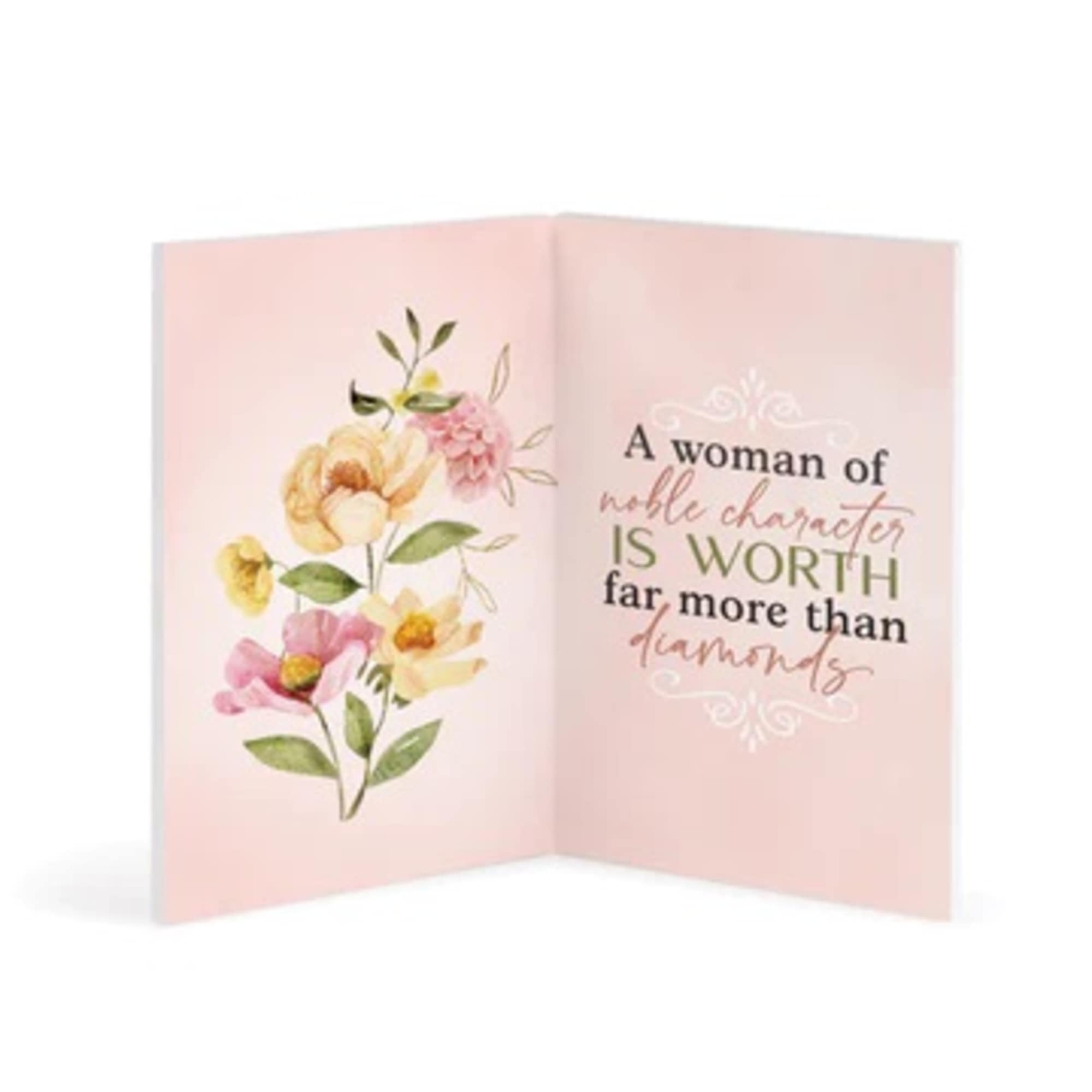 Pink greeting card with watercolor flowers and a quote