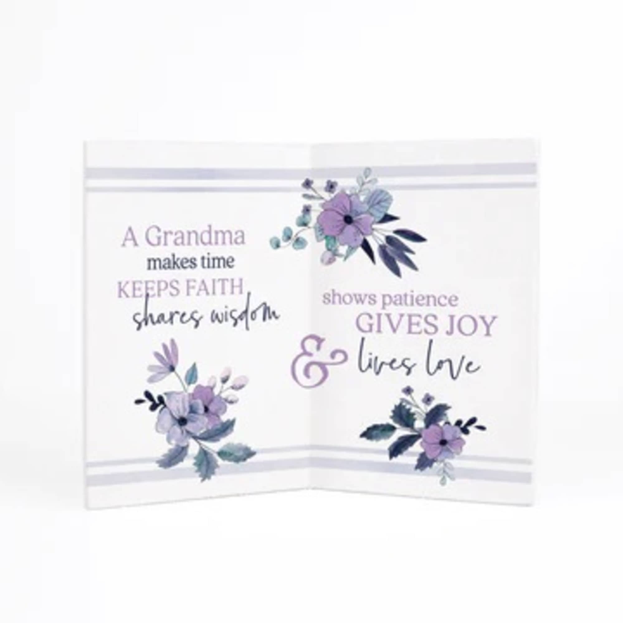 Grandma-themed greeting card with purple floral accents