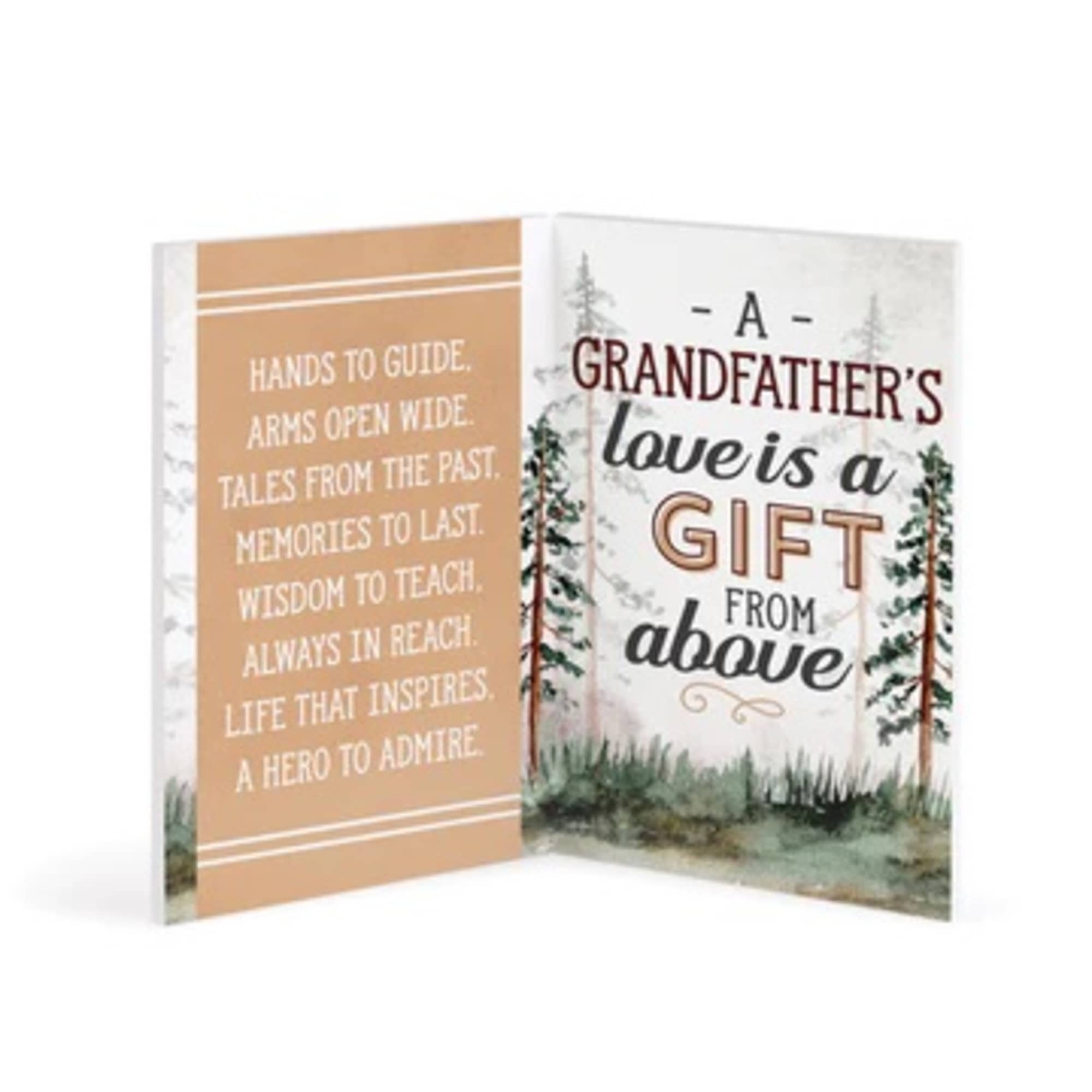 Folded greeting card with a grandfather message and forest illustration