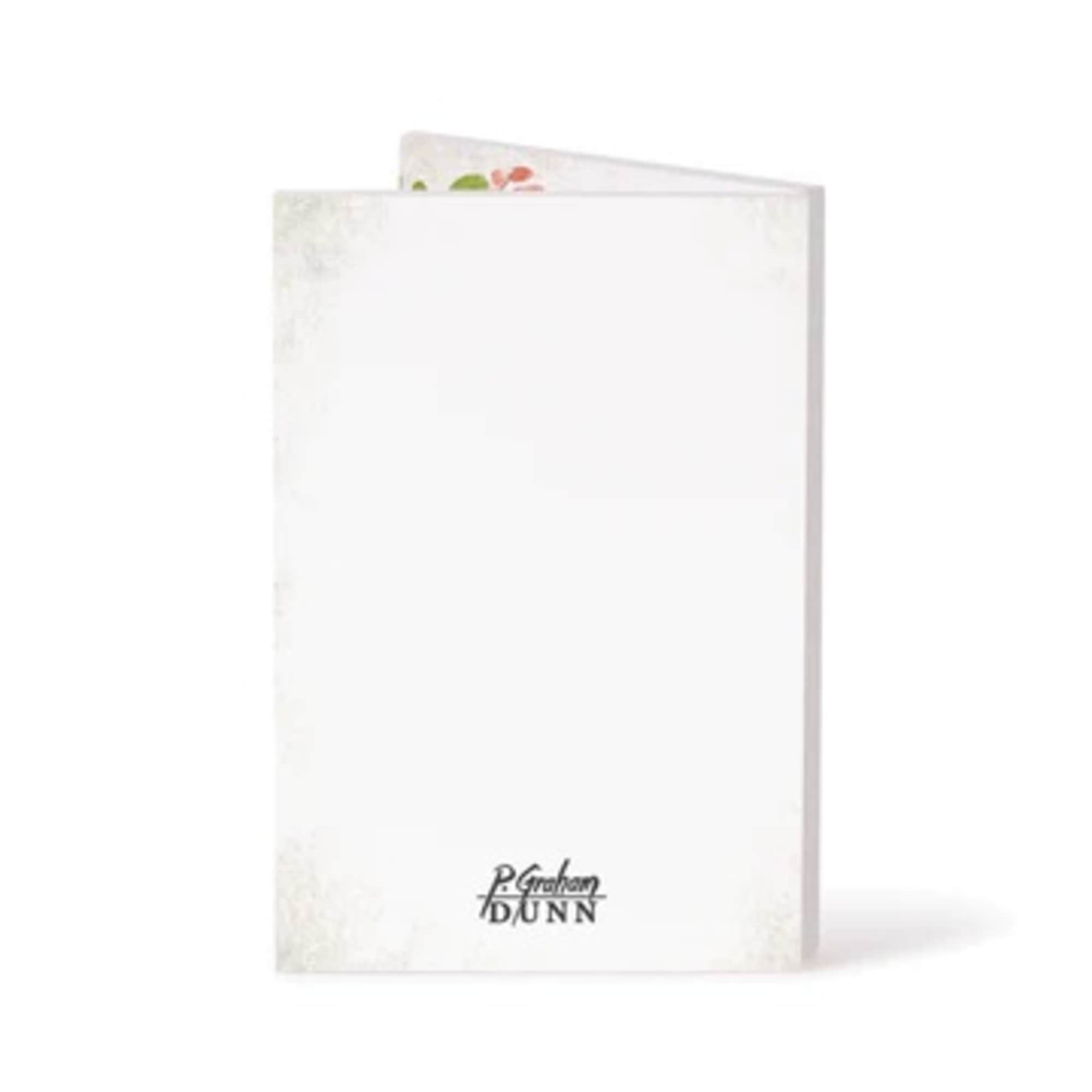 White greeting card with a small floral accent and Graham Dunn logo