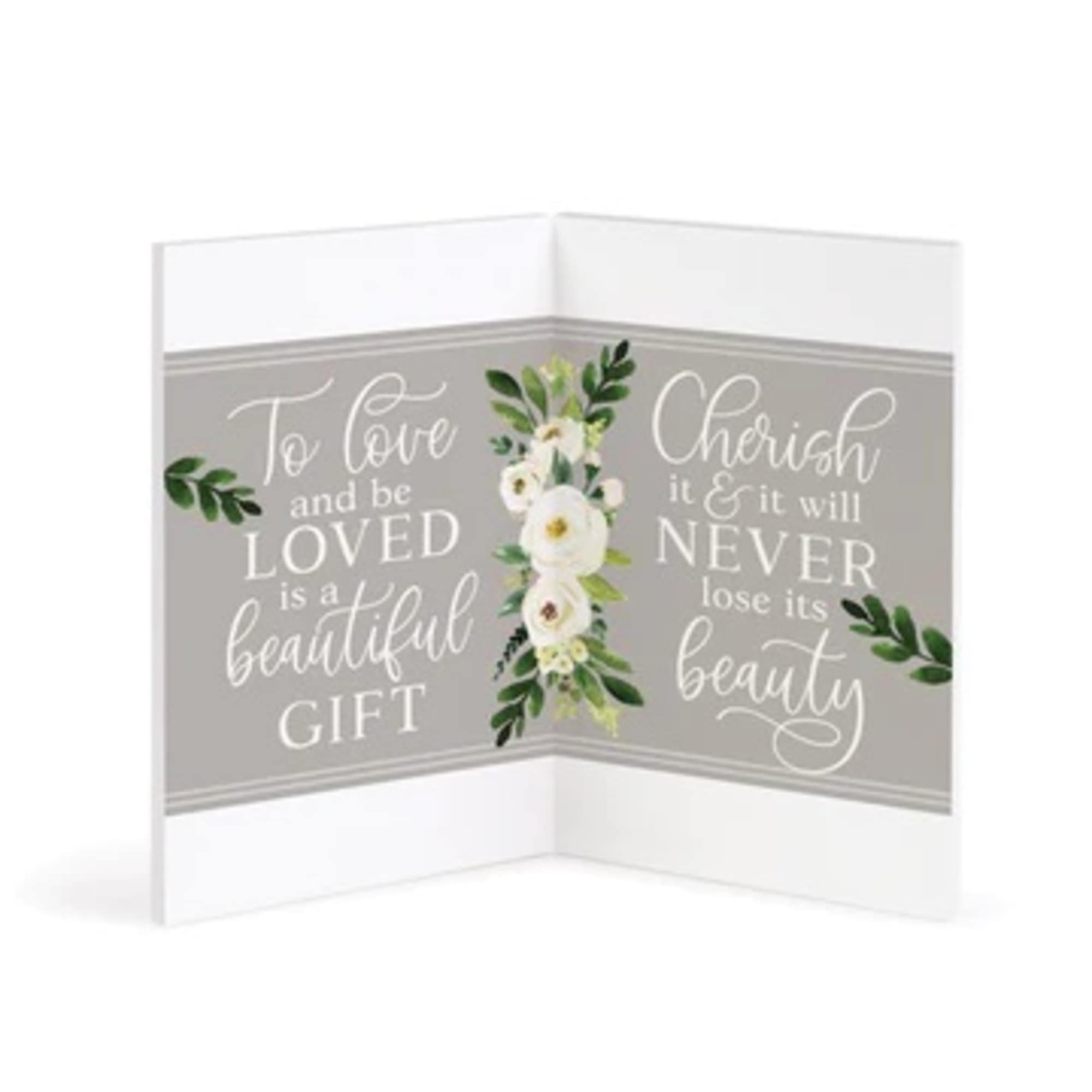 Folded sympathy card with white flowers and a quote