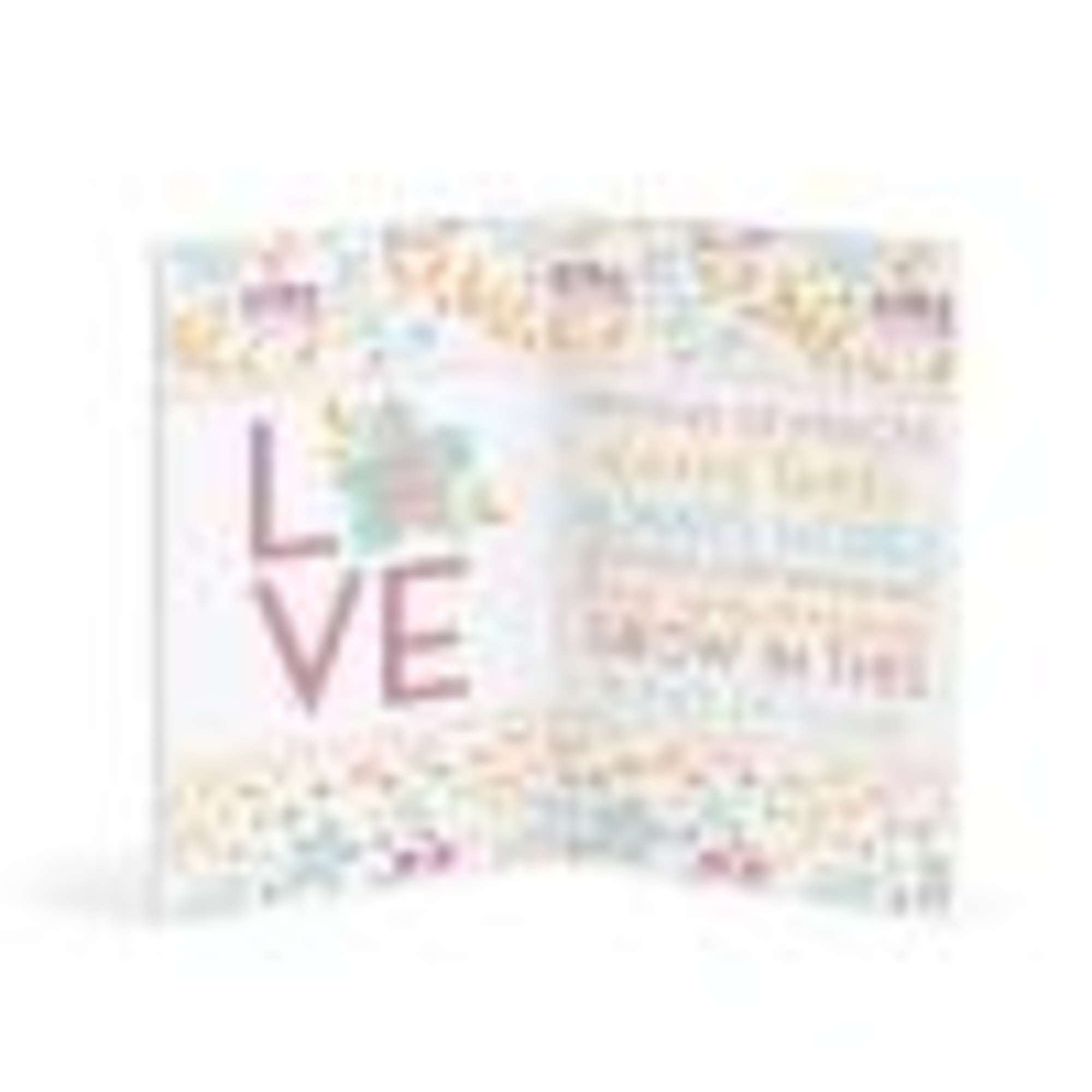 Pastel square sign with the word LOVE and floral pattern