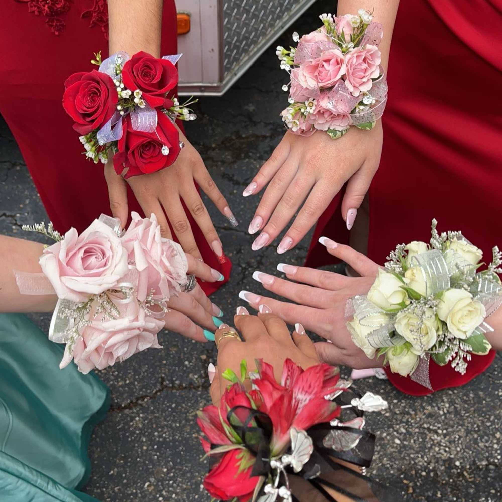 Delicately crafted corsages made with fresh mini roses, filler, small touches of, photo 5 of 5