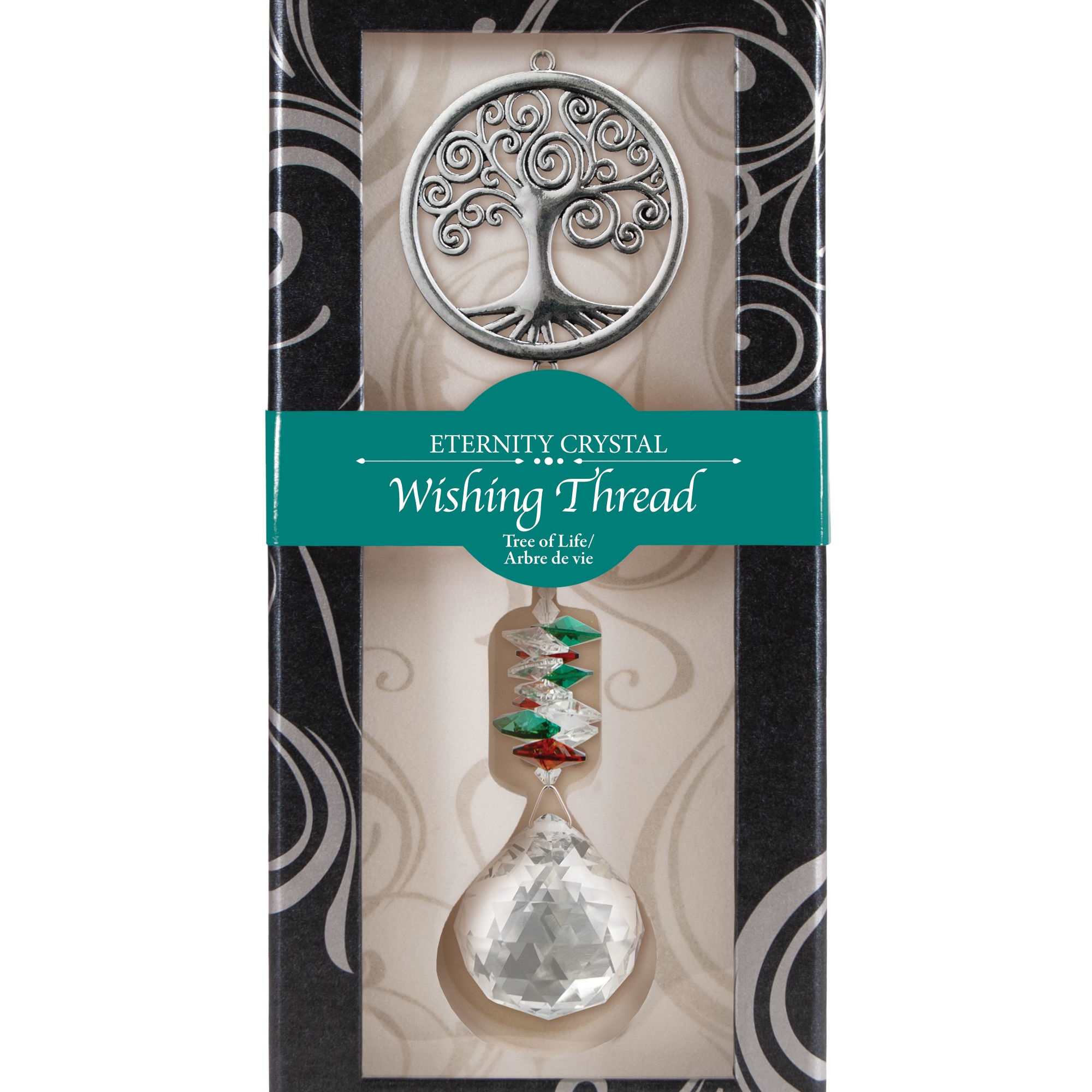 Tree of life metal and crystal hanging ornament gift boxed with faceted drop and beads