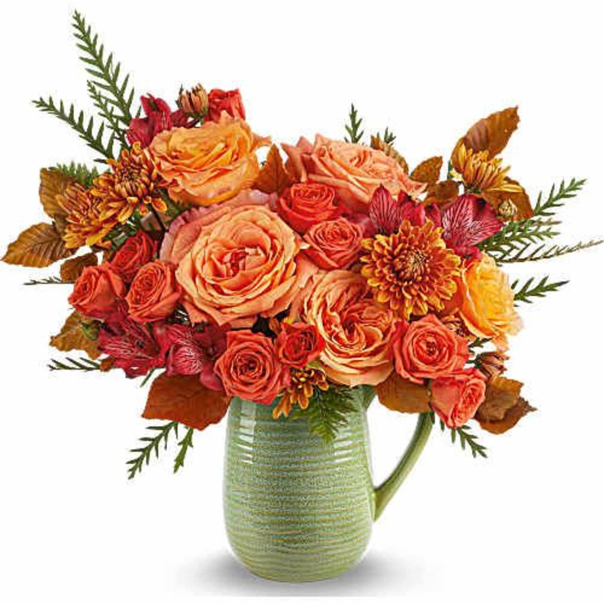 Teleflora's Modern Sage Bouquet pairs warm autumn blooms with the soft, calming