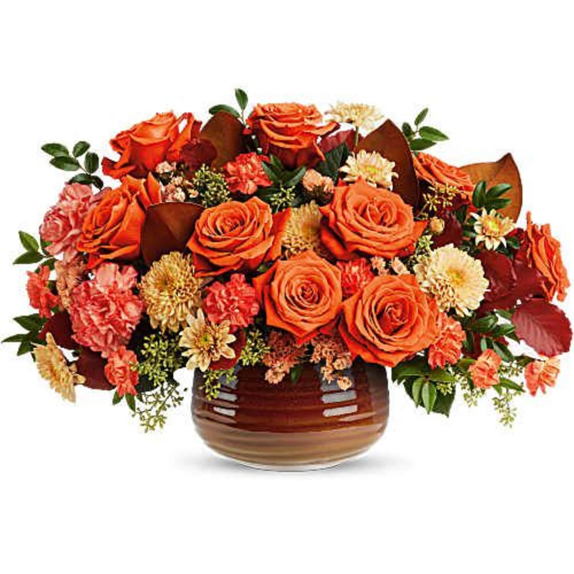 Teleflora's Rustic Ember Centerpiece brings the glow of fall to the table