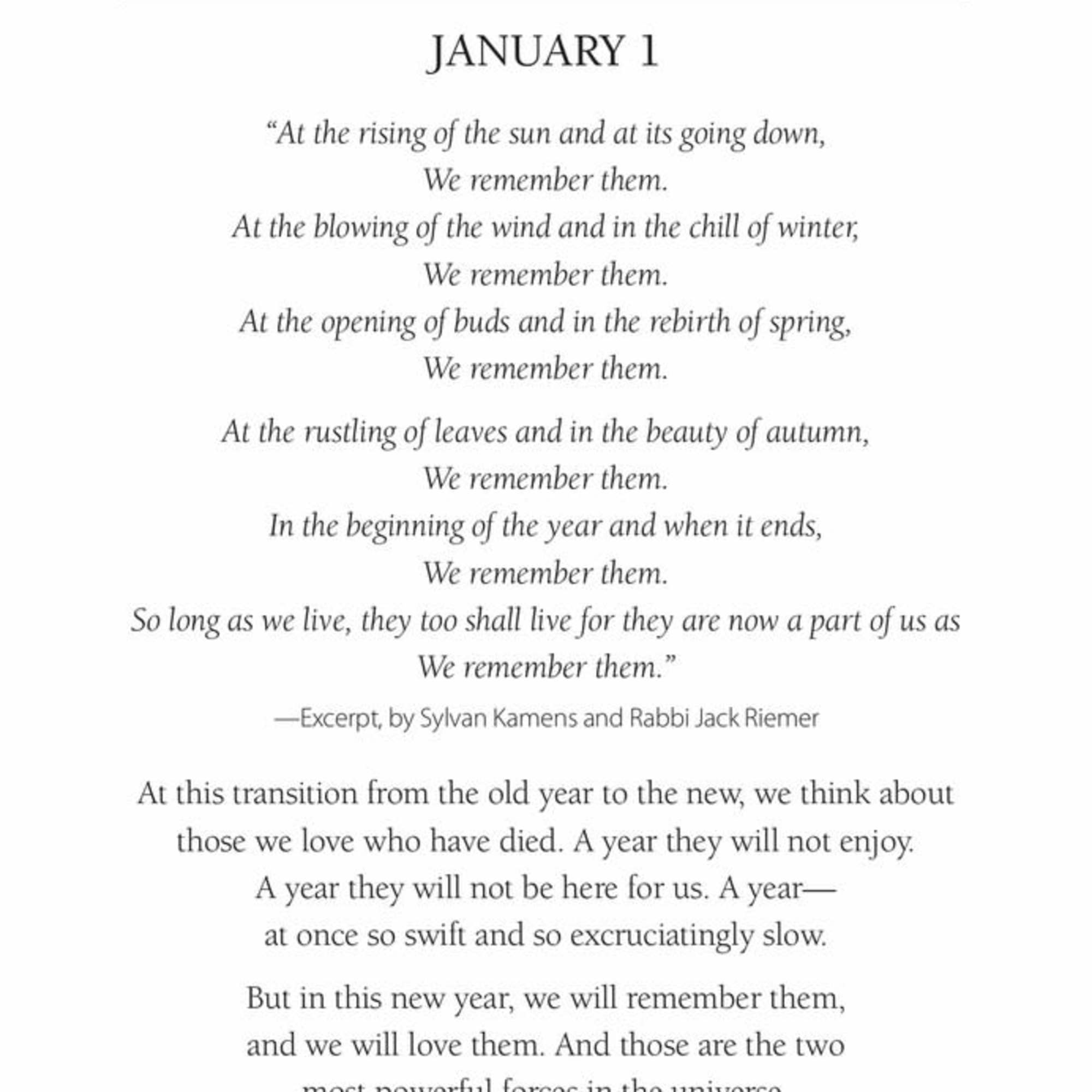 Memorial poem page with the heading January 1