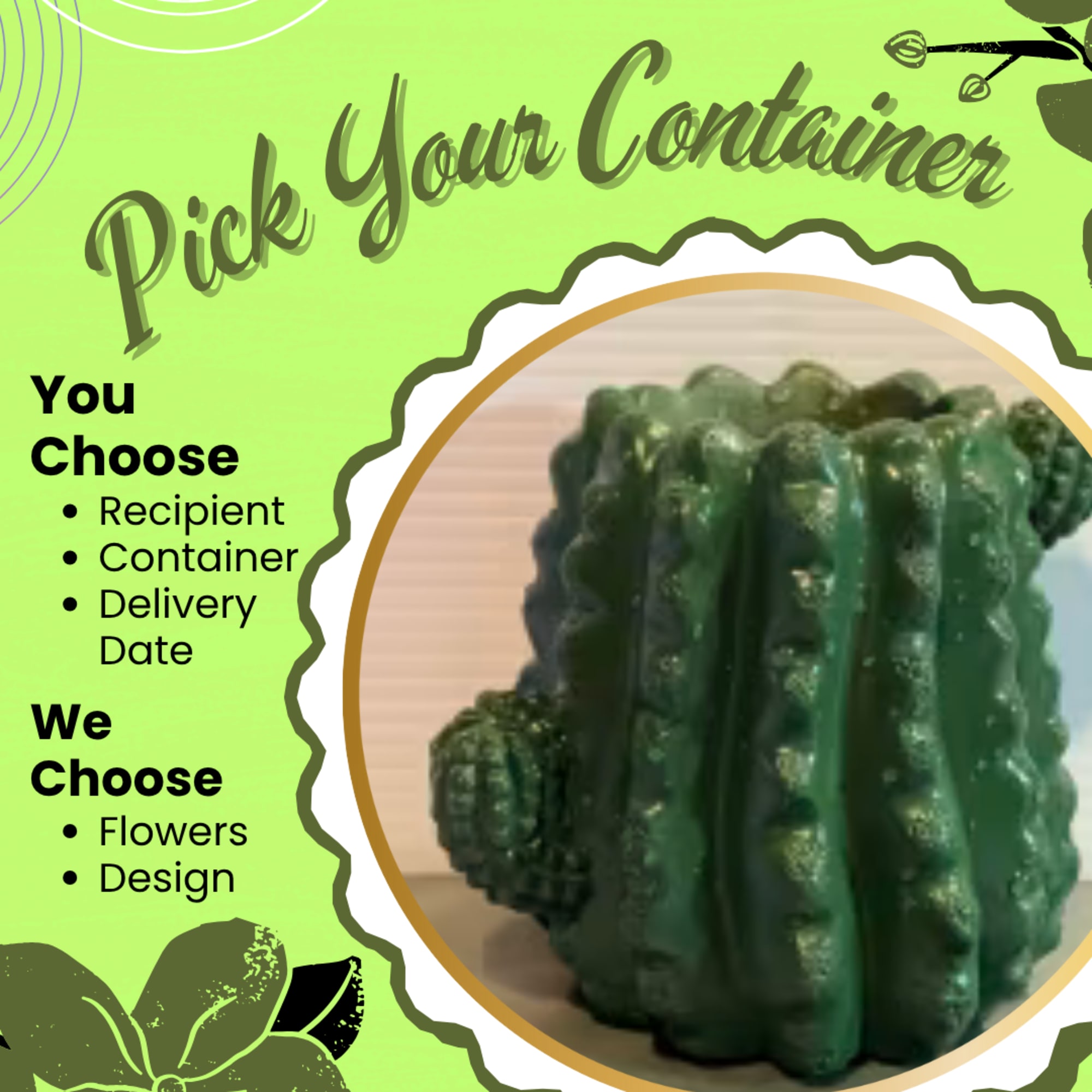 Green cactus-shaped container with a small side handle