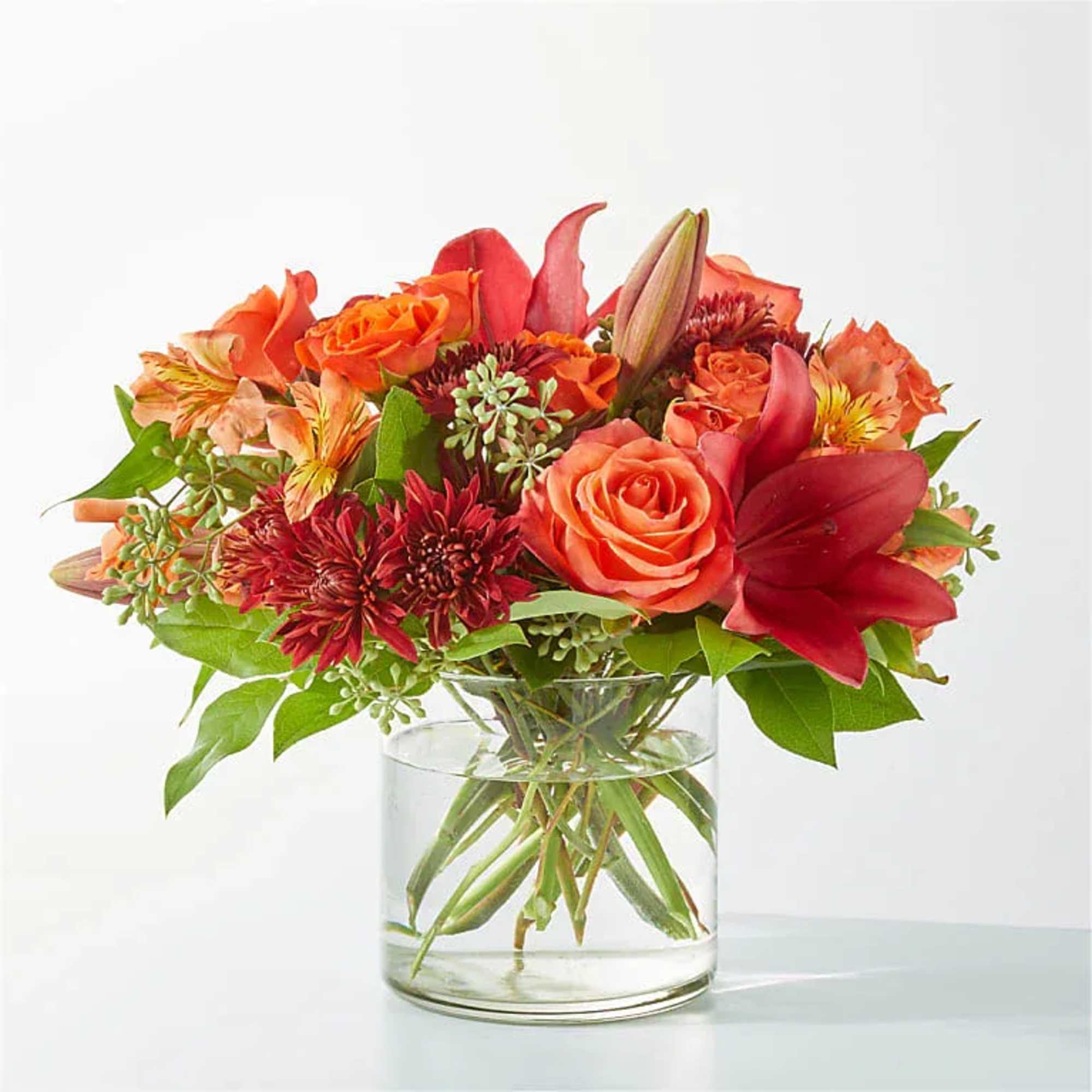 Capturing the colors of fall foliage, the Crimson Leaves Bouquet is an