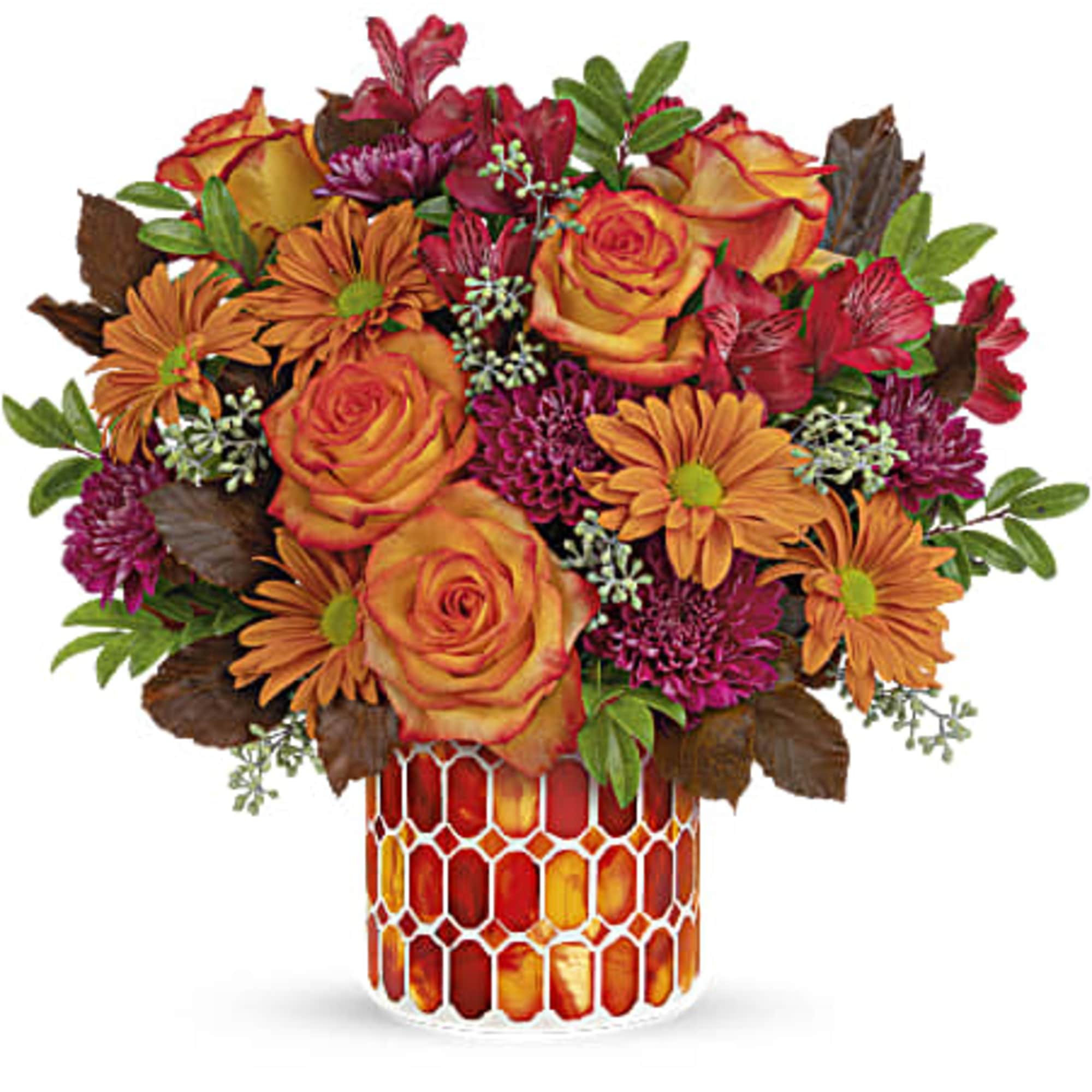 Like falling leaves, each piece of this fabulous stained glass mosaic vase