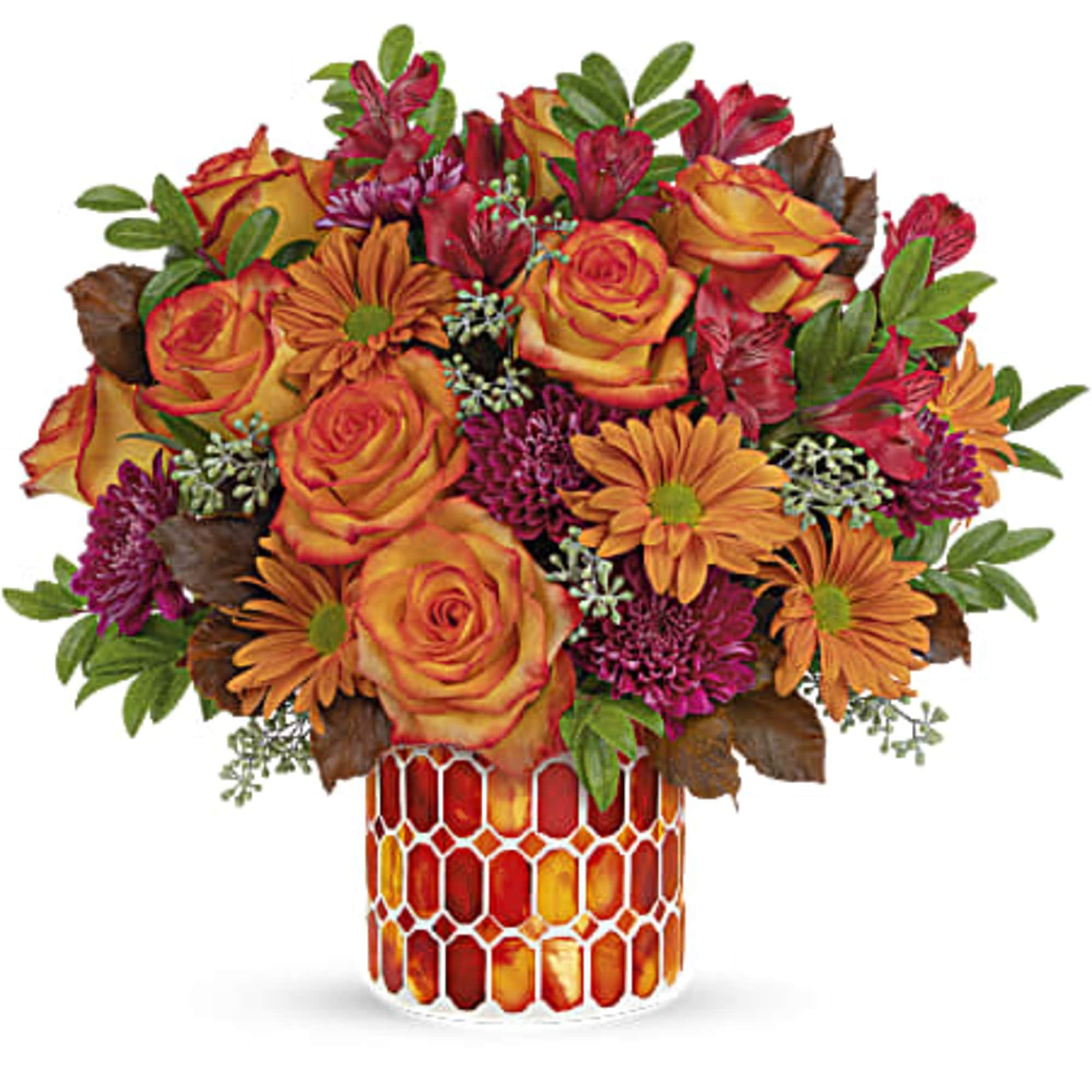 Like falling leaves, each piece of this fabulous stained glass mosaic vase