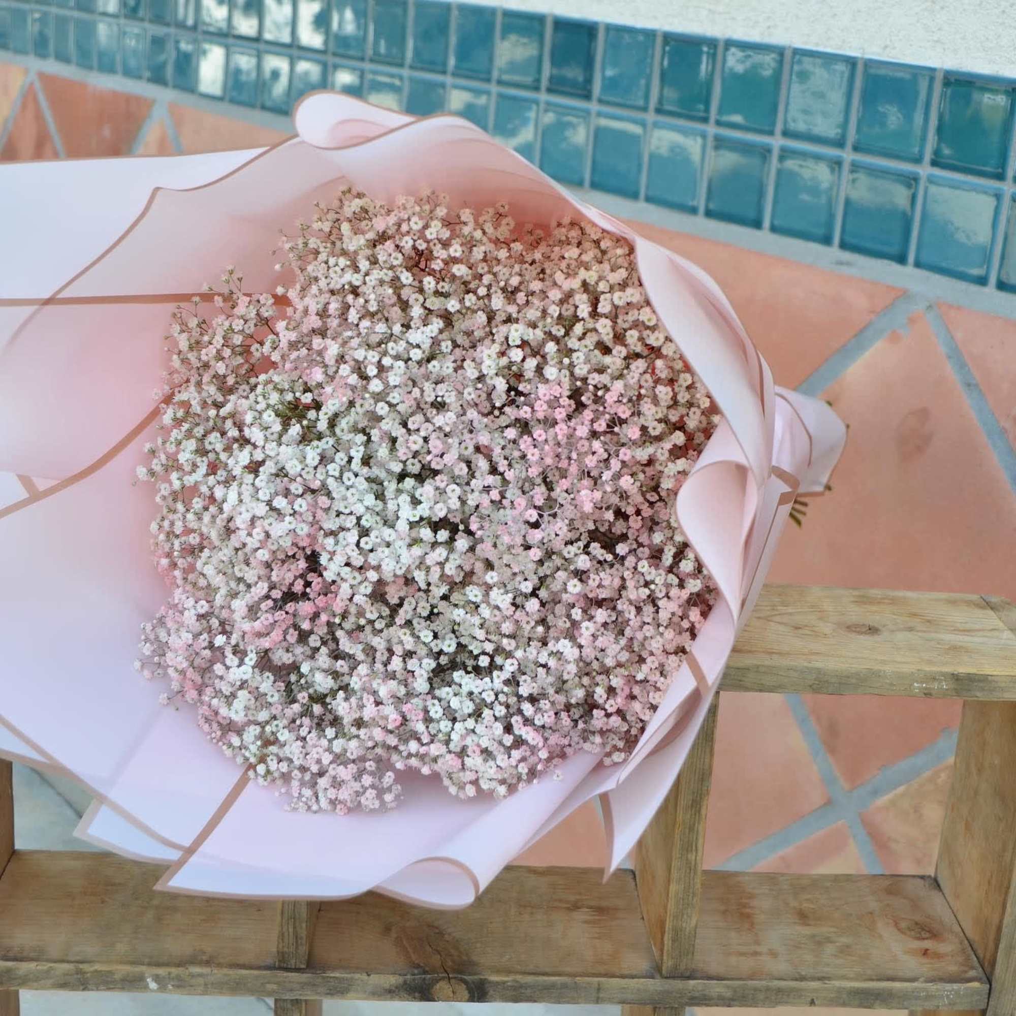 A large bouquet of pink baby breath perfect for a baby shower, photo 3 of 3