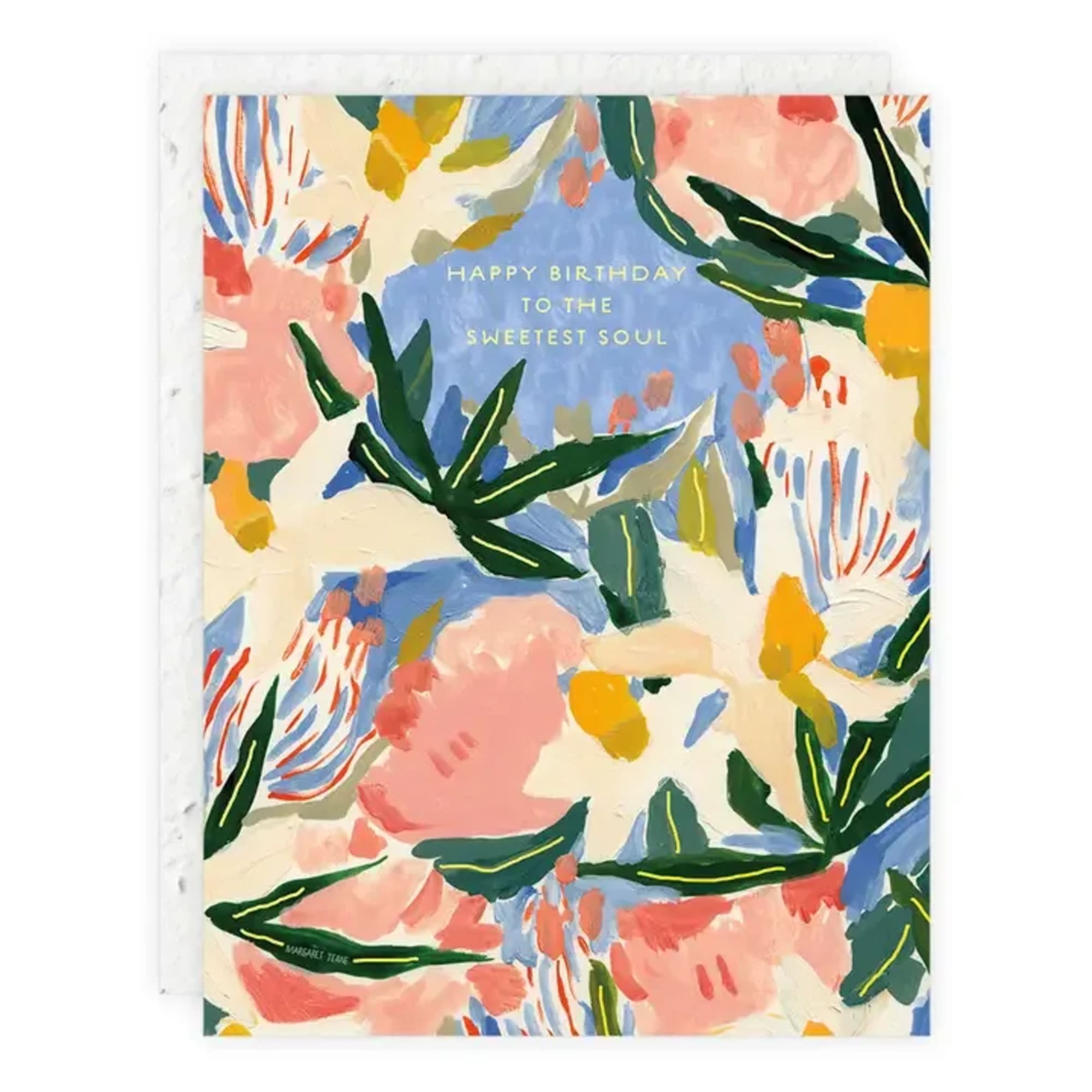 Floral birthday card with colorful painted flowers and leaves