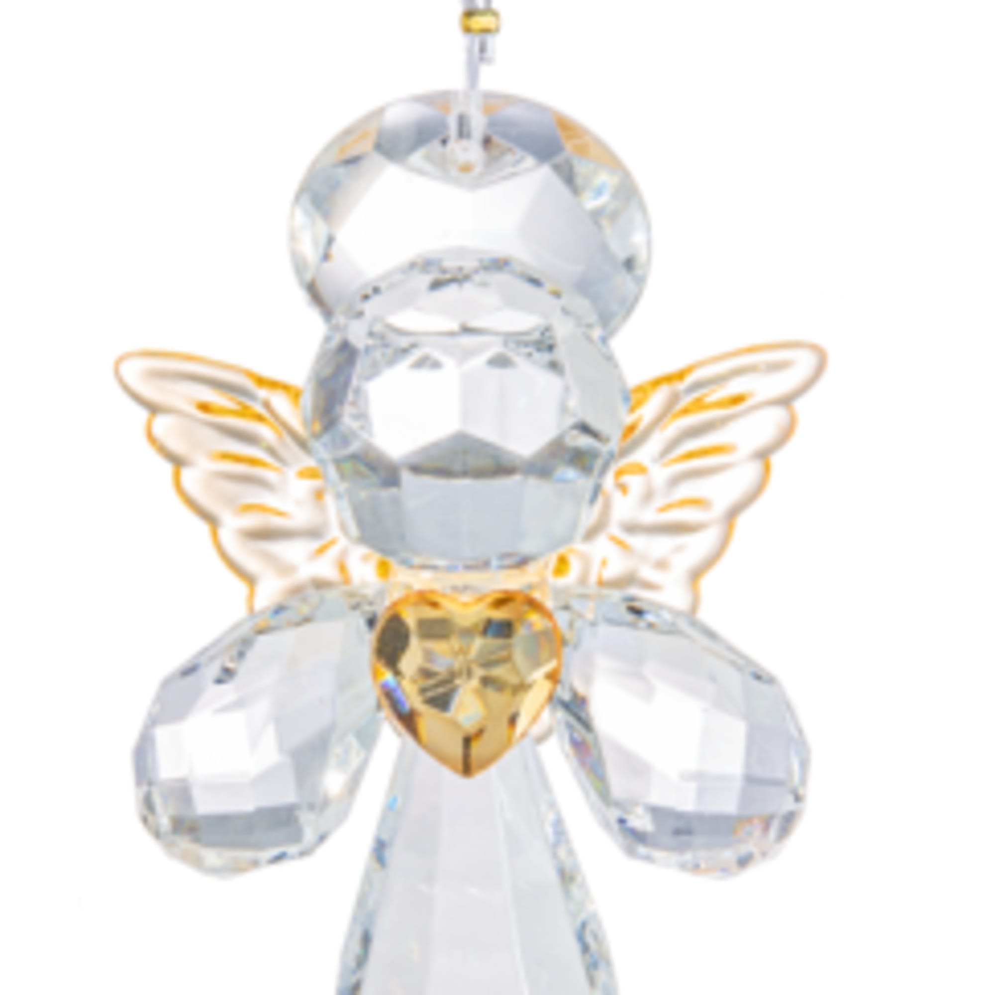 Crystal angel ornament with gold heart and praying hands charm