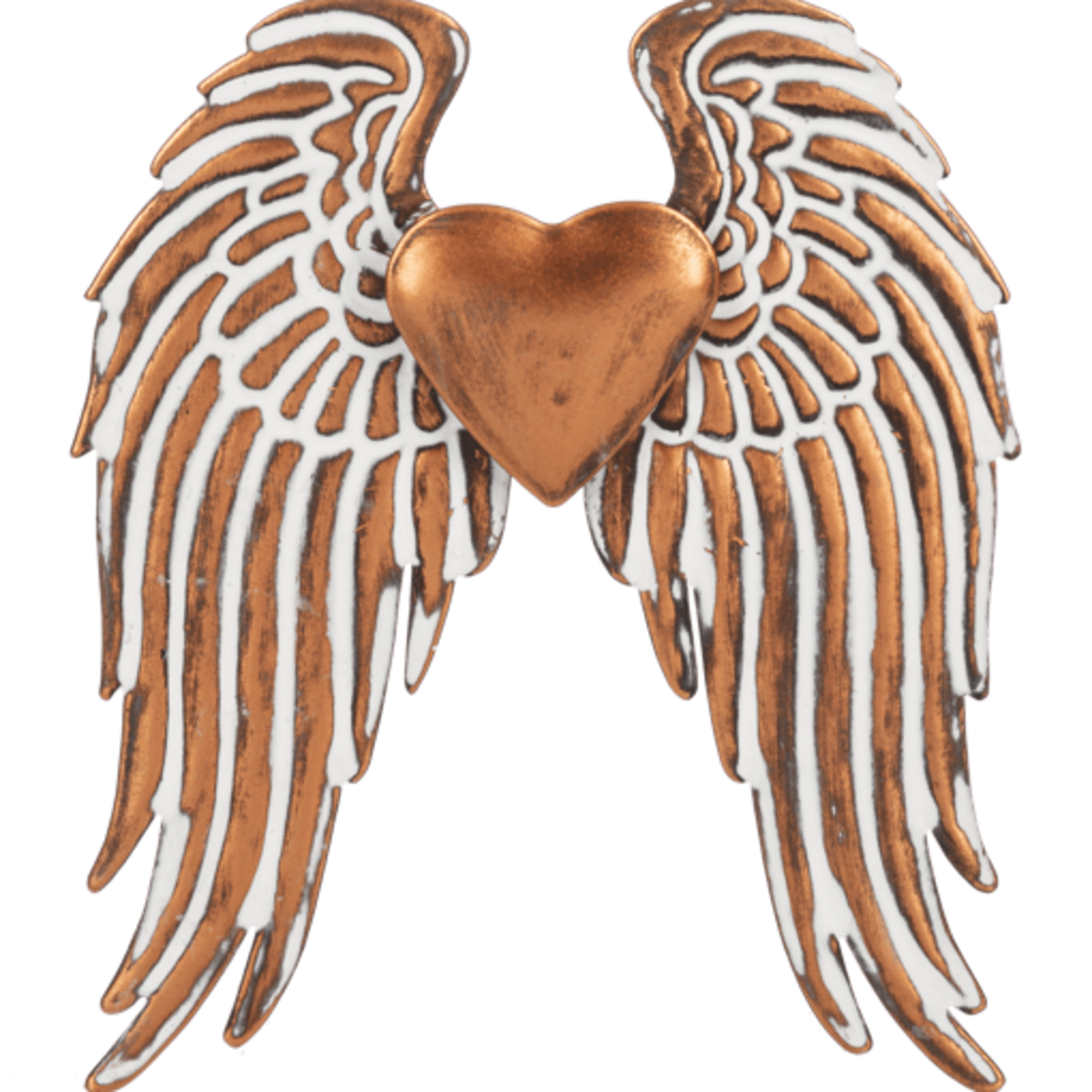 Decorative winged heart ornament in copper and white