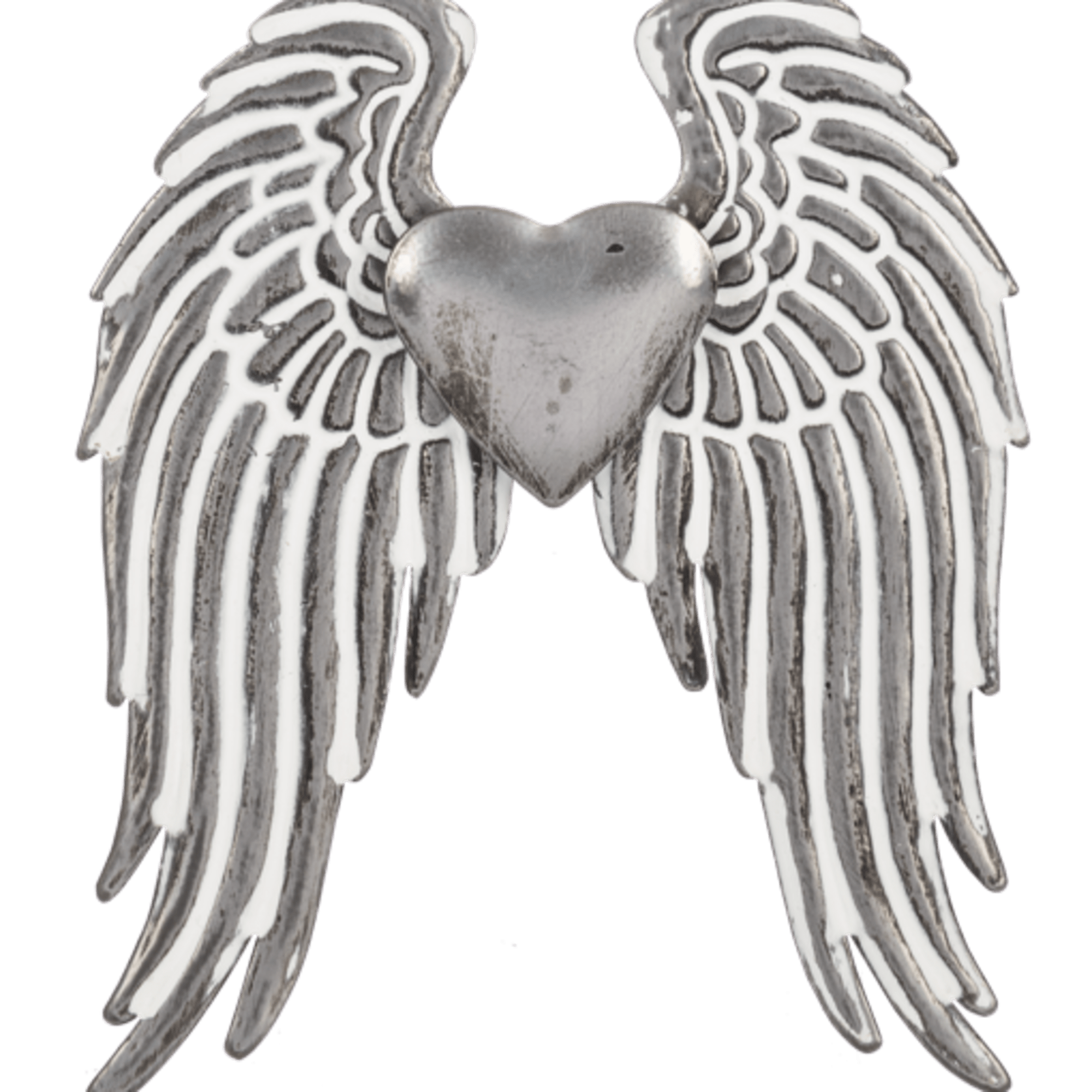 Silver angel wings with a heart center