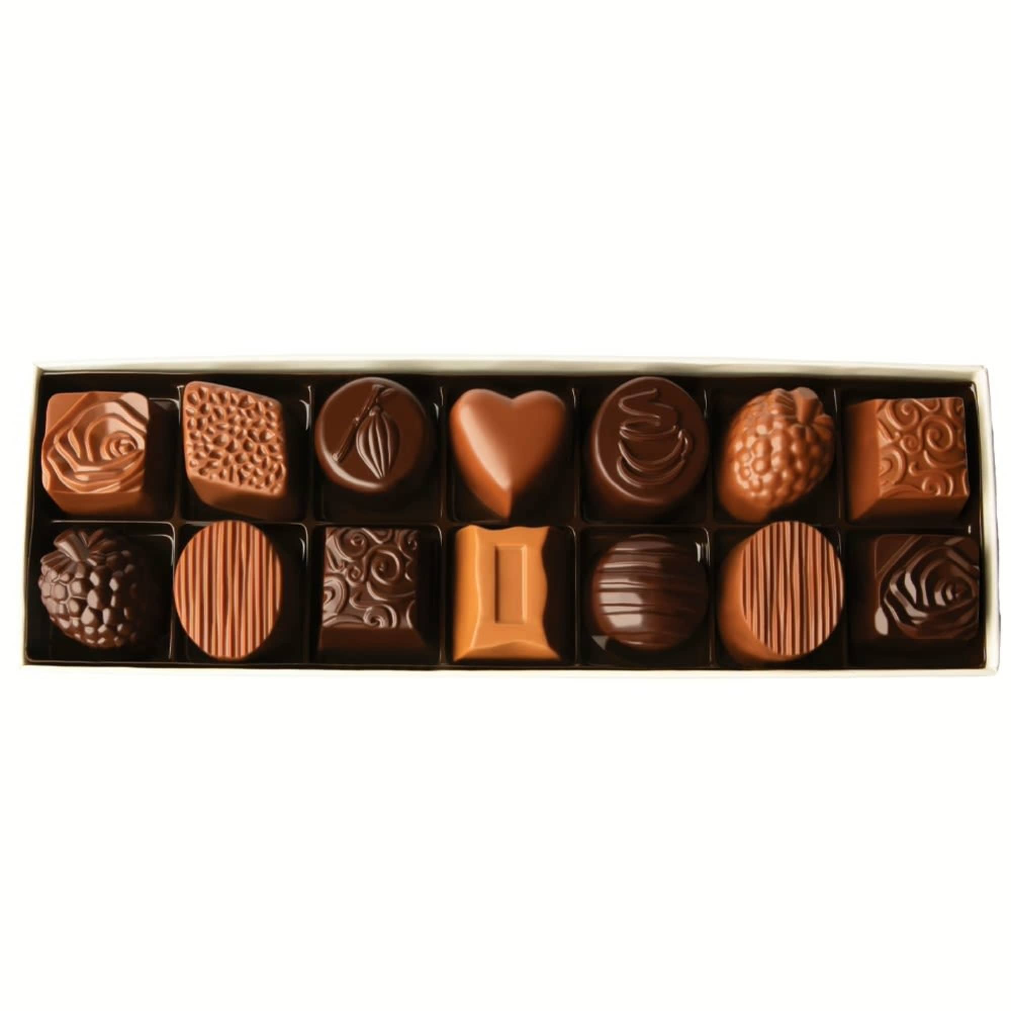 Box of assorted chocolates in a rectangular gift box