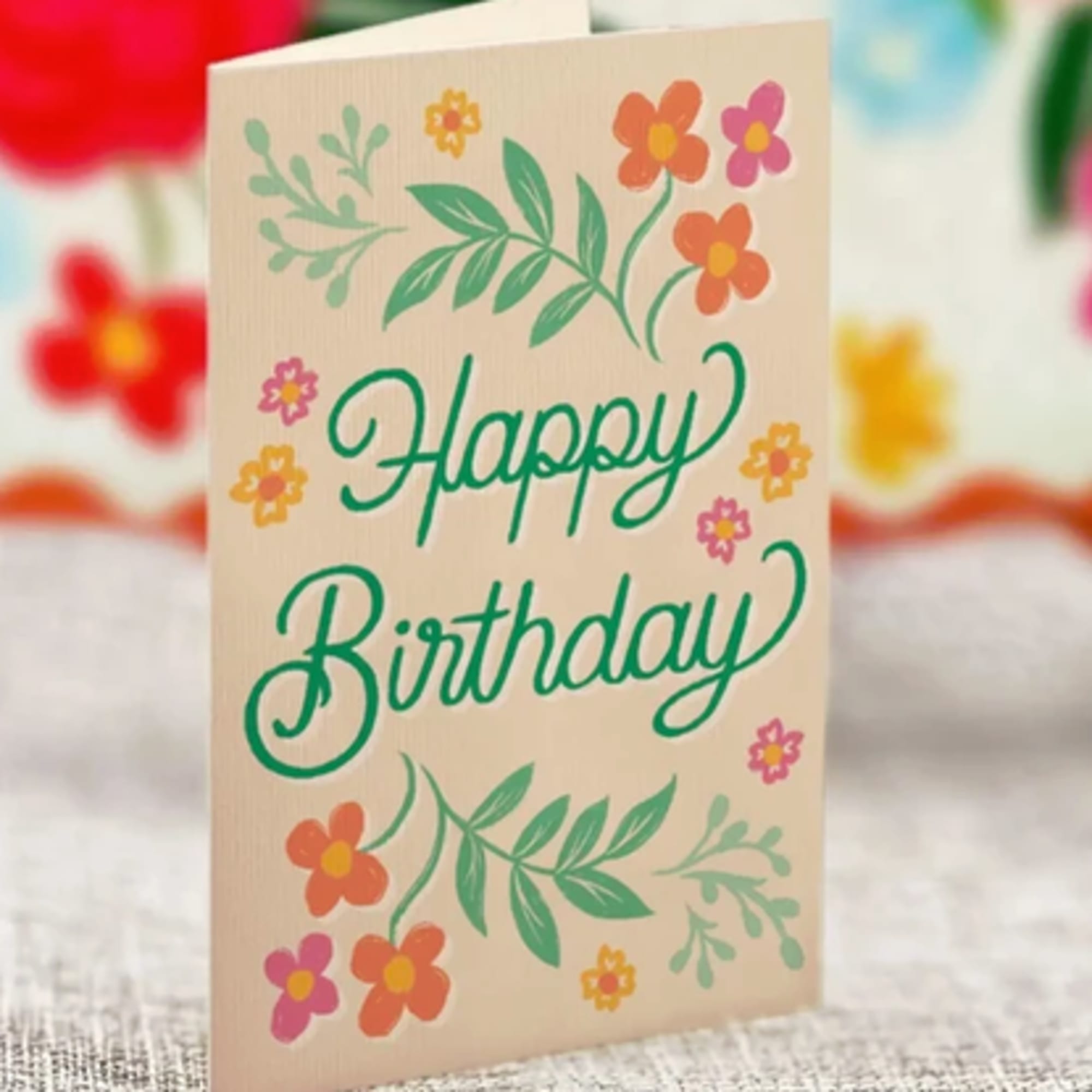 Birthday greeting card with floral illustrations