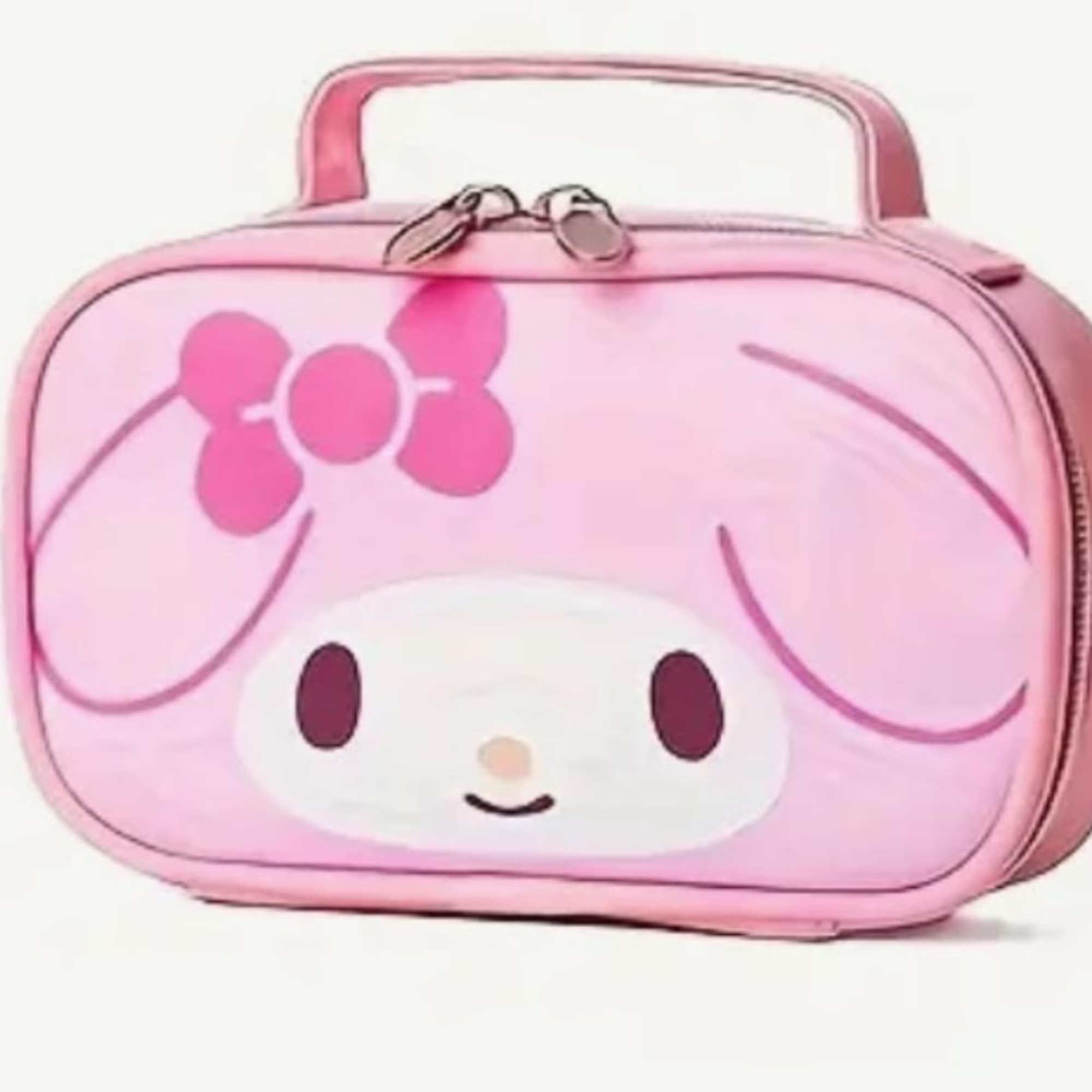Pink character lunch bag with a handle and zipper