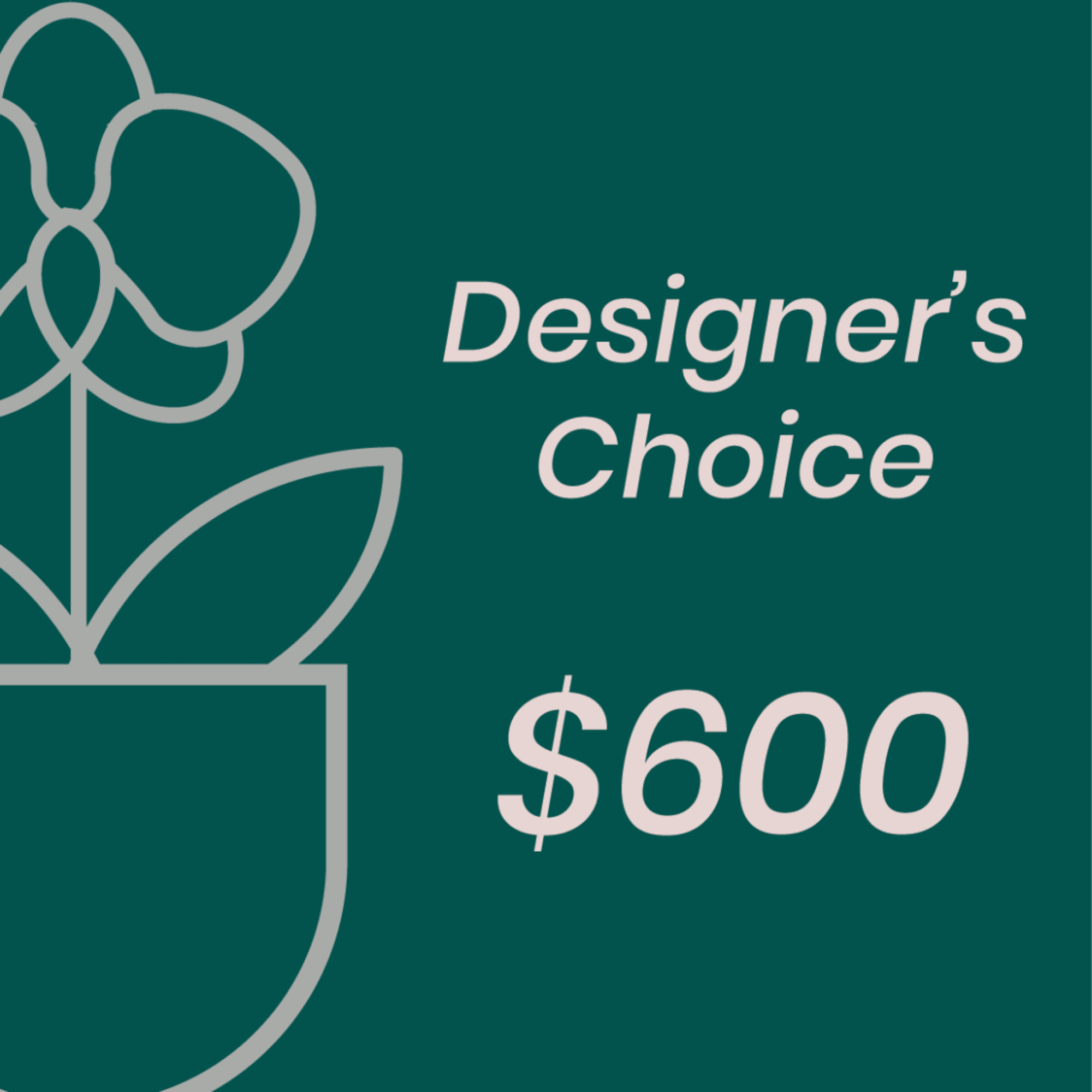 Designer’s Choice gift card with a $600 value on a green background