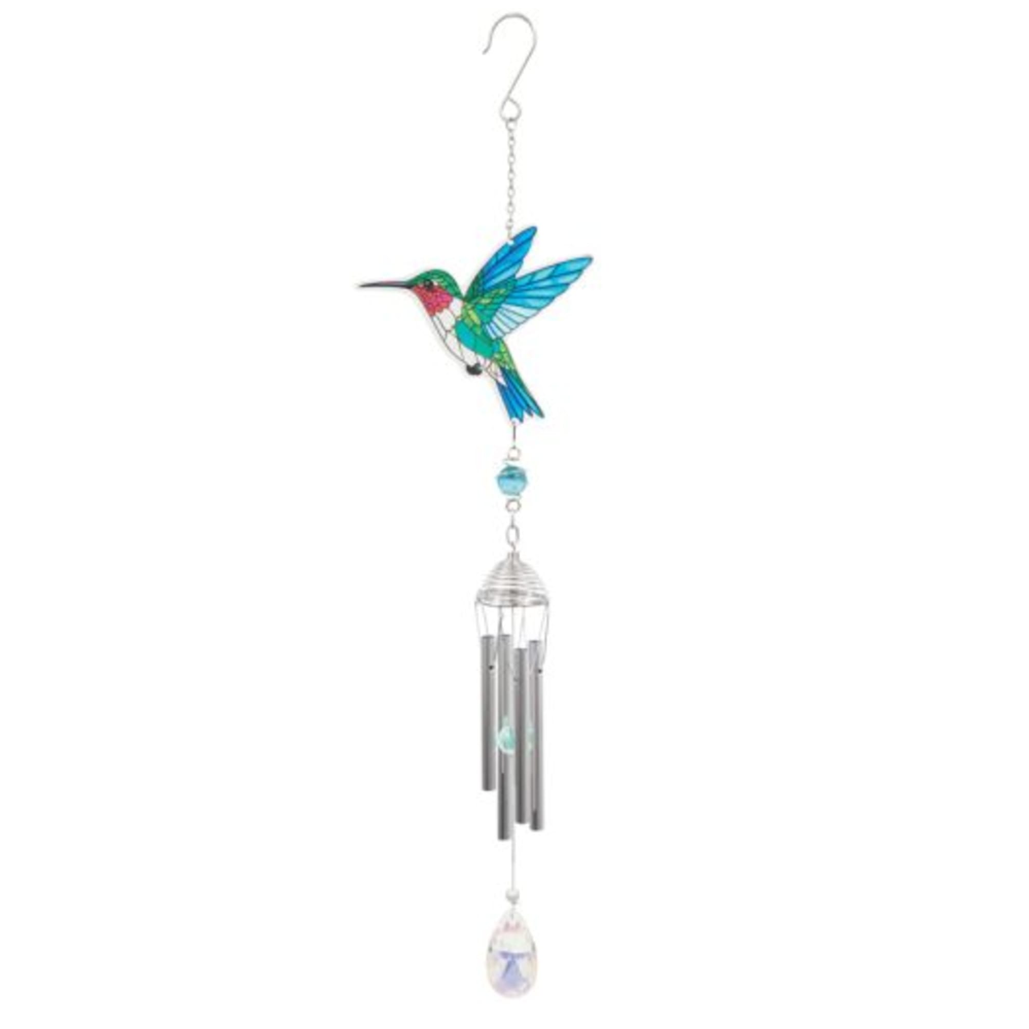 This colorful sun catcher Humming Bird chime is 21in long. Sold individually